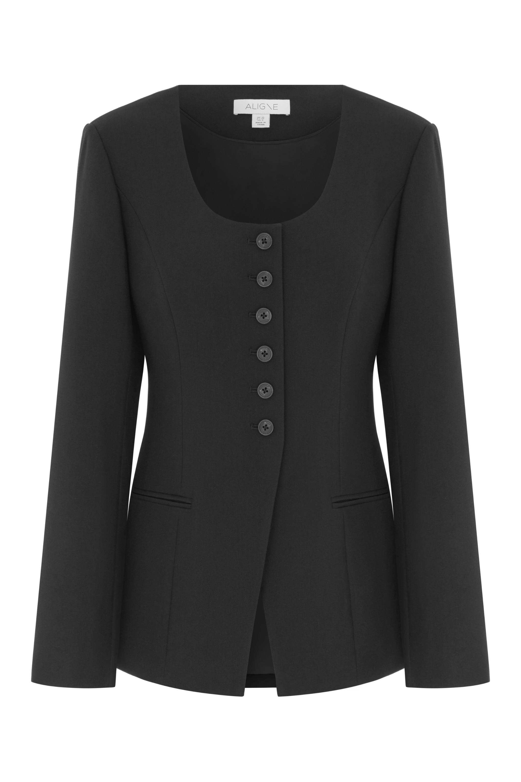 Daphne Scoop Neck Waisted Blazer Black - Bessette