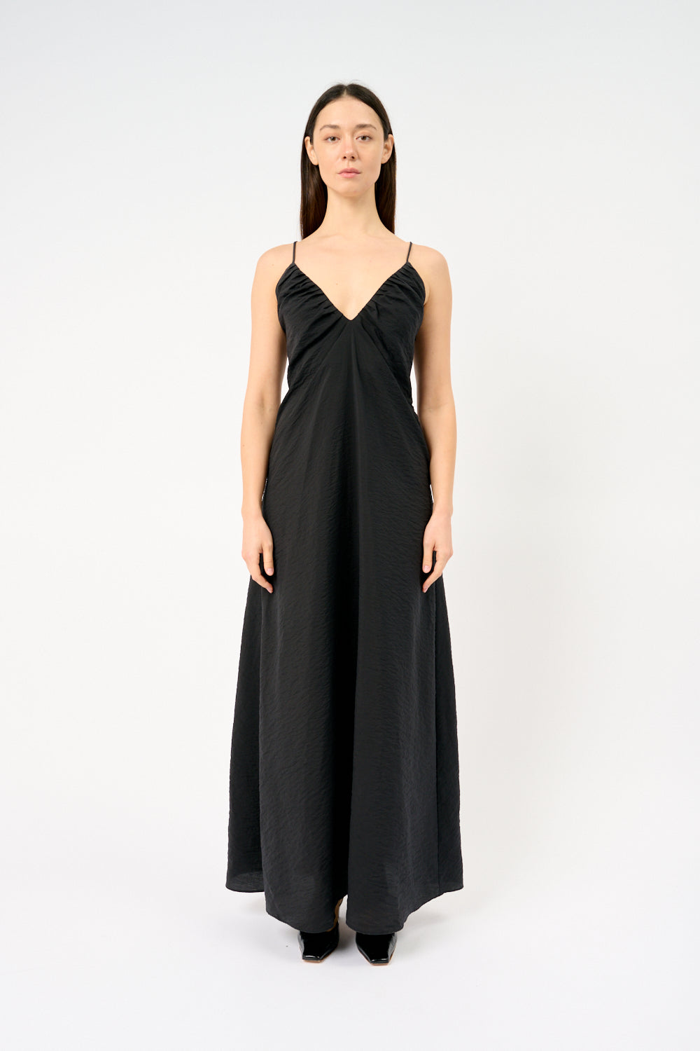 Hammered Silk V-Neck Dress