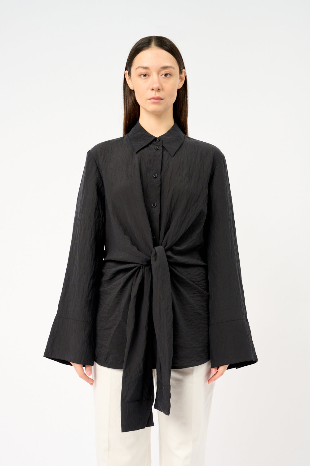 Geknotetes Seidenhemd Schwarz