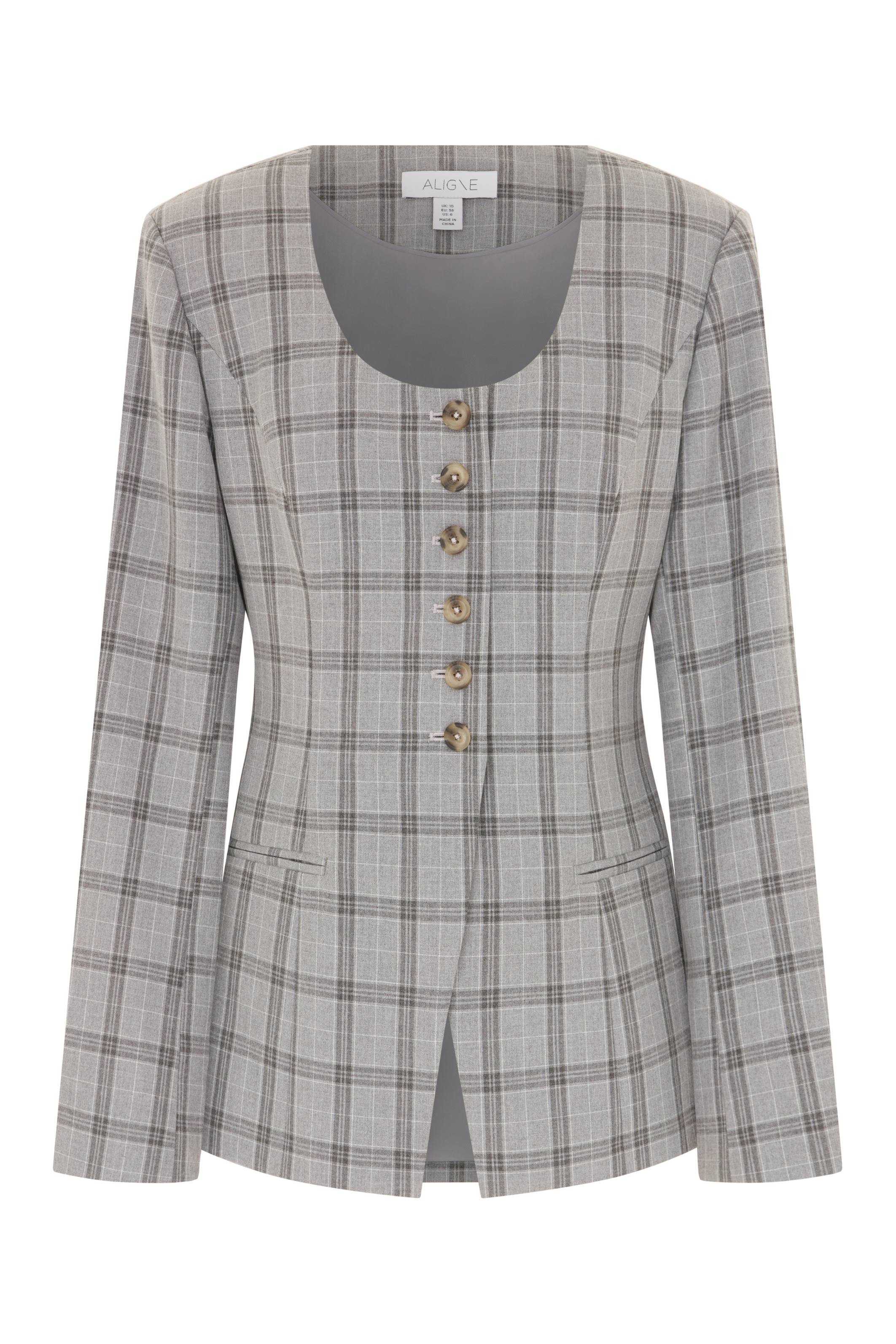 Daphne Scoop Neck Waisted Blazer Check - Bessette