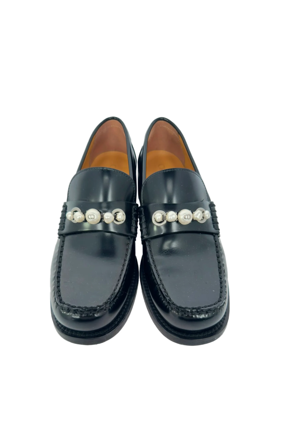 Christian Dior Pearl Embellished Loafers in Black Leather