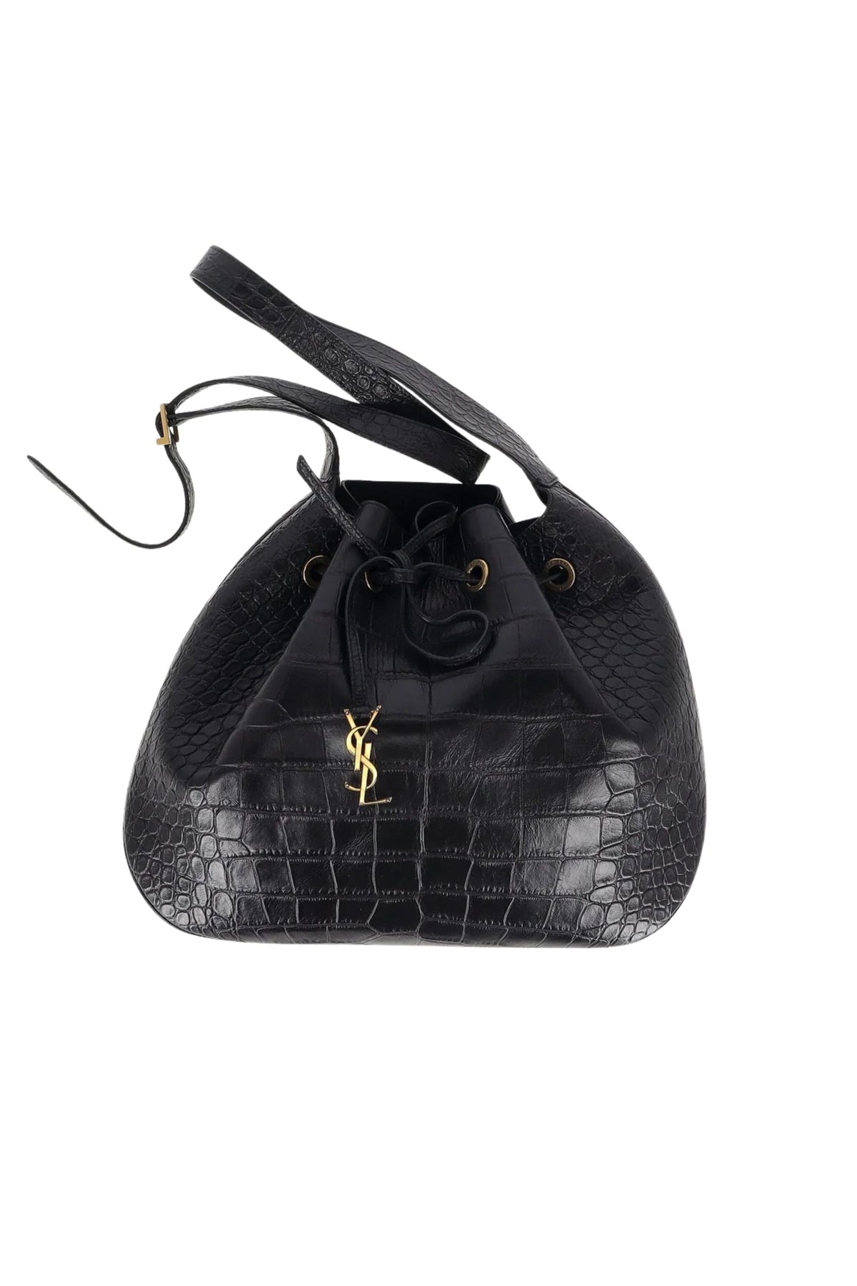Saint Laurent Medium Paris VII Hobo Croc Effect Bag in Black Leather