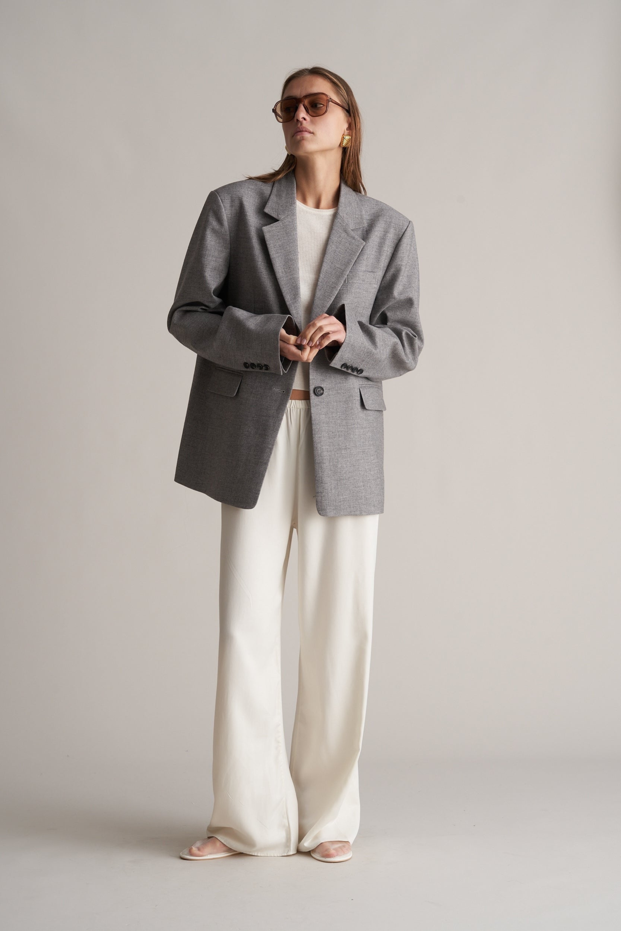 Zax Silky Wide Leg Pants Blanc - Bessette