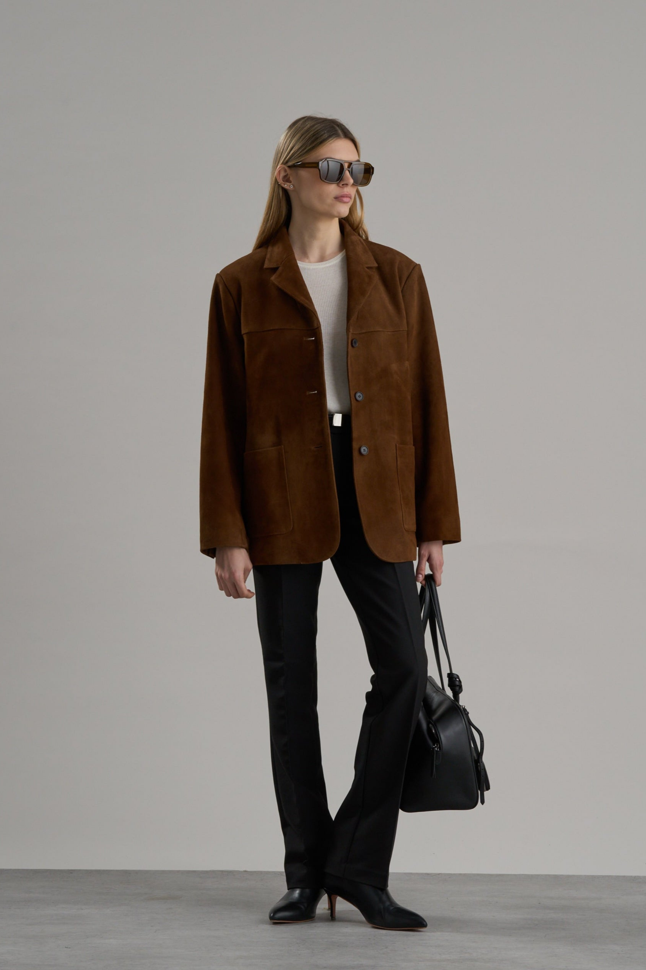 Lazero Lambskin Suede Leather Jacket Coffee O/S - Bessette