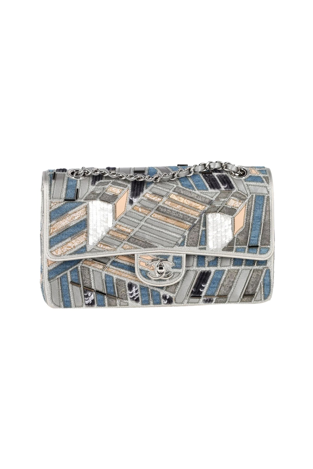 Chanel Medium Classic Patchwork Double Flap Shoulder Bag in Multicolor Denim