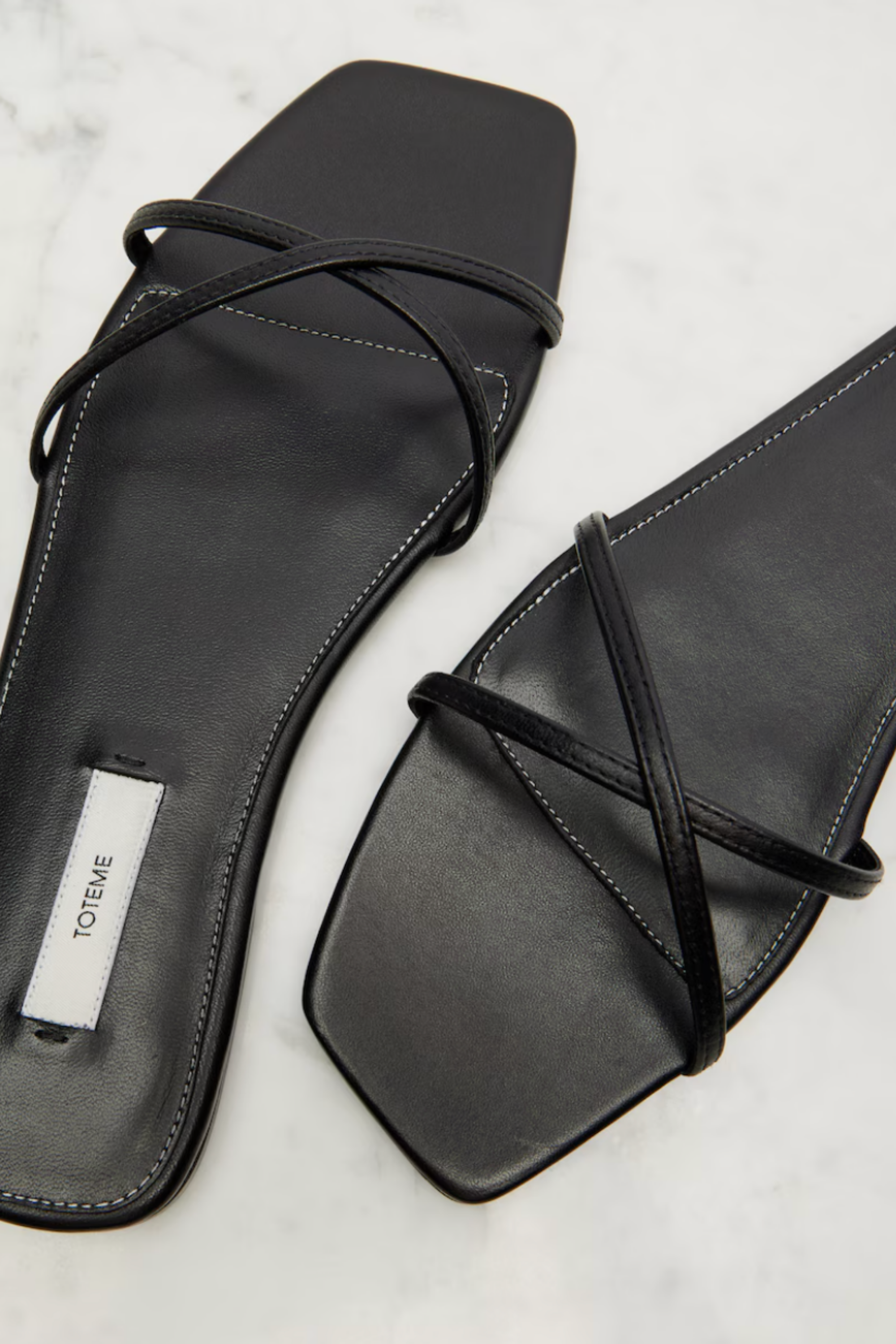 Leather Crossover Slides Black