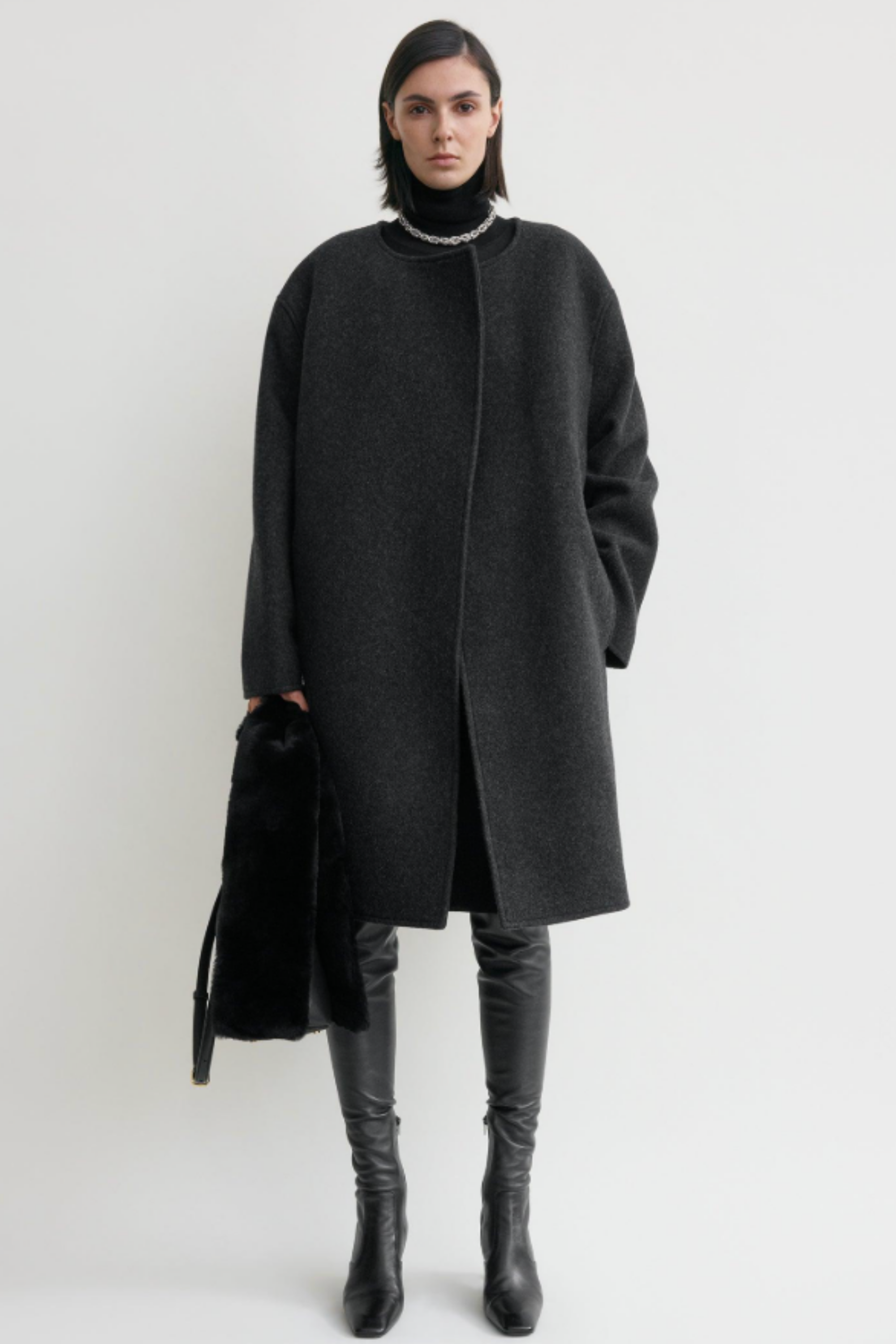 Collarless Felt Coat