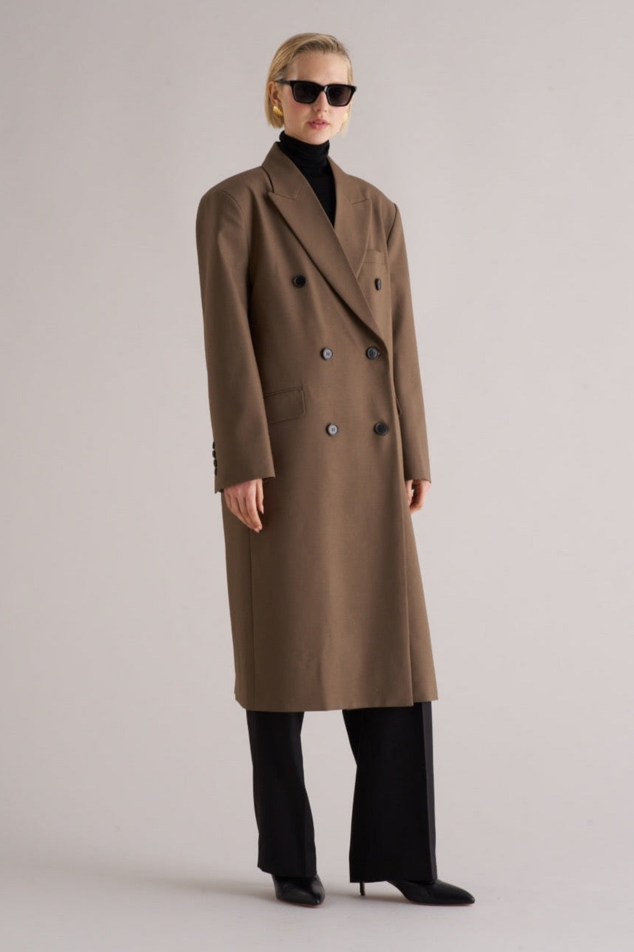 Marcela Long Wool Blend Overcoat Brown - Bessette