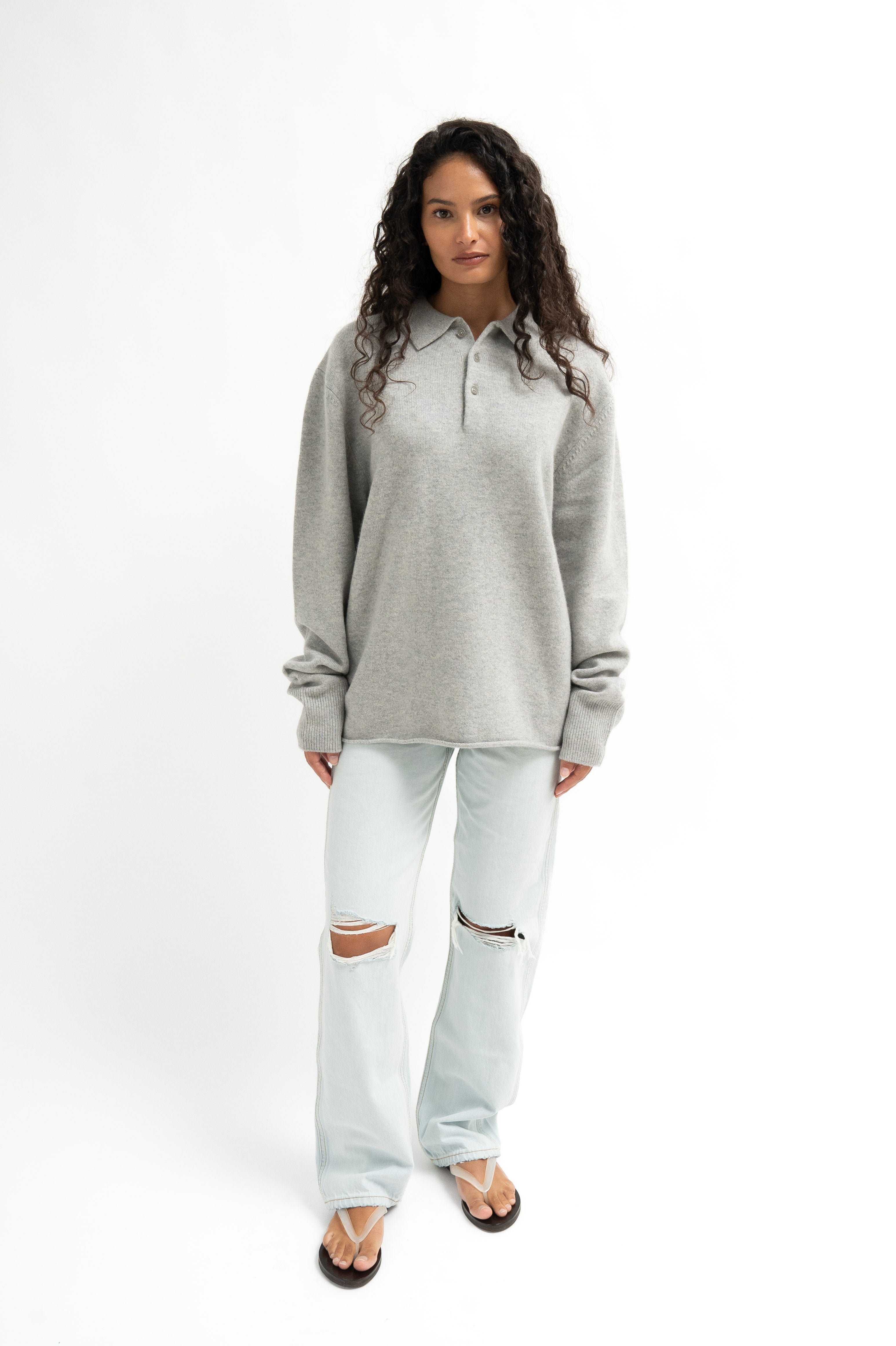 Extreme Cashmere N°357 Marylebone cashmere-blend polo sweater Grey