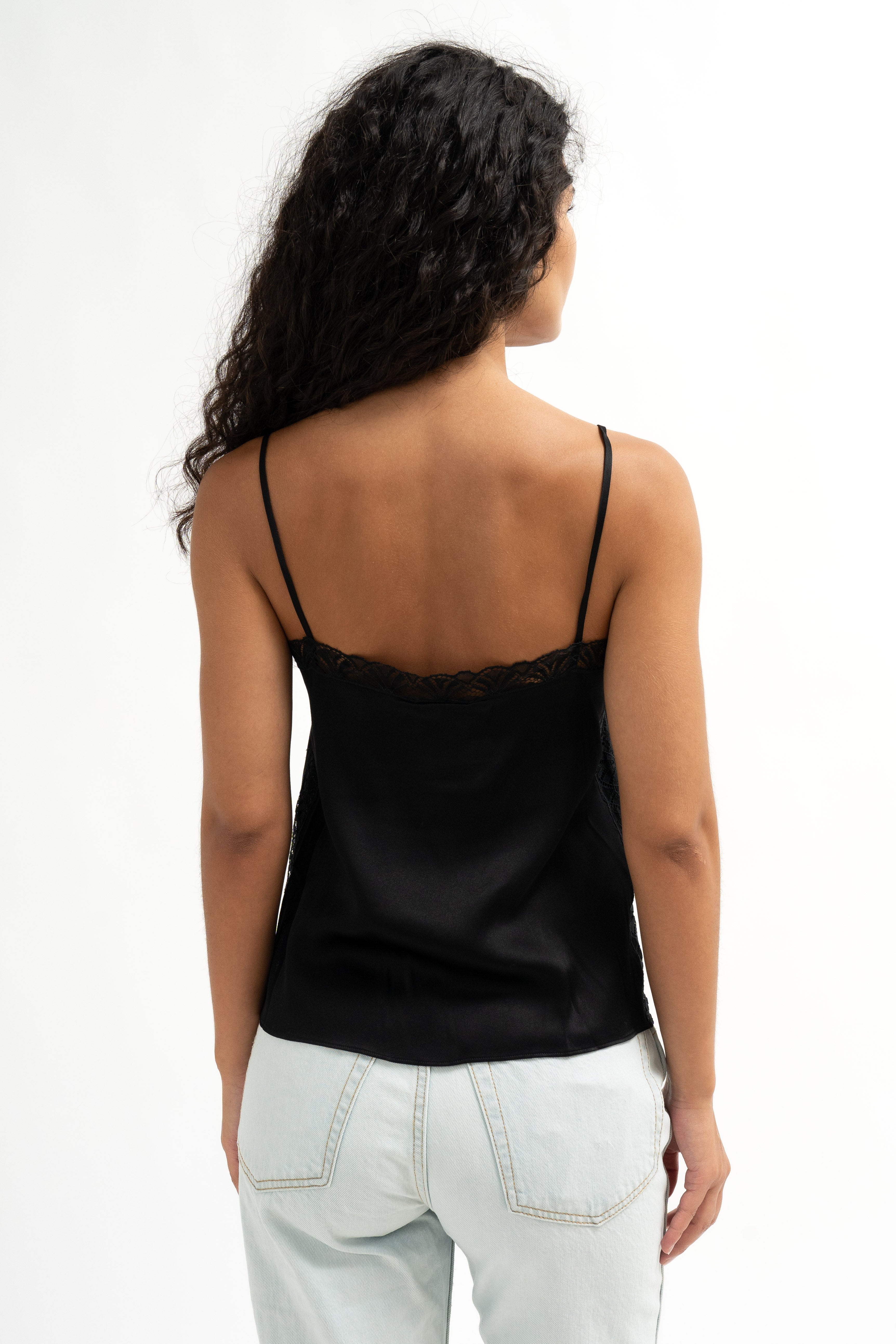 Alberta Ferretti Camisole i sort satin og blonde