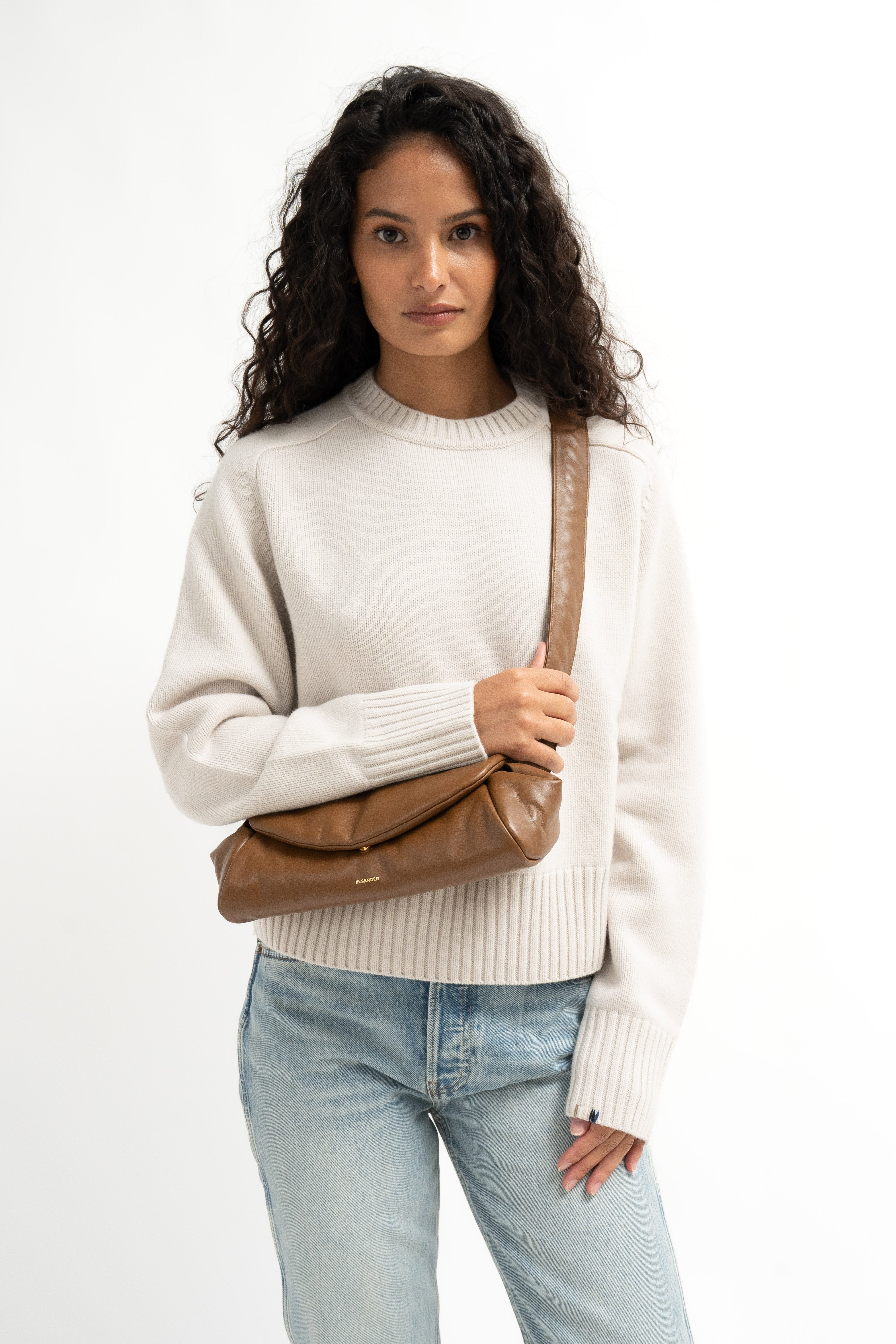 Jil Sander Cinnamon Small Cannolo Padded Leather Shoulder Bag