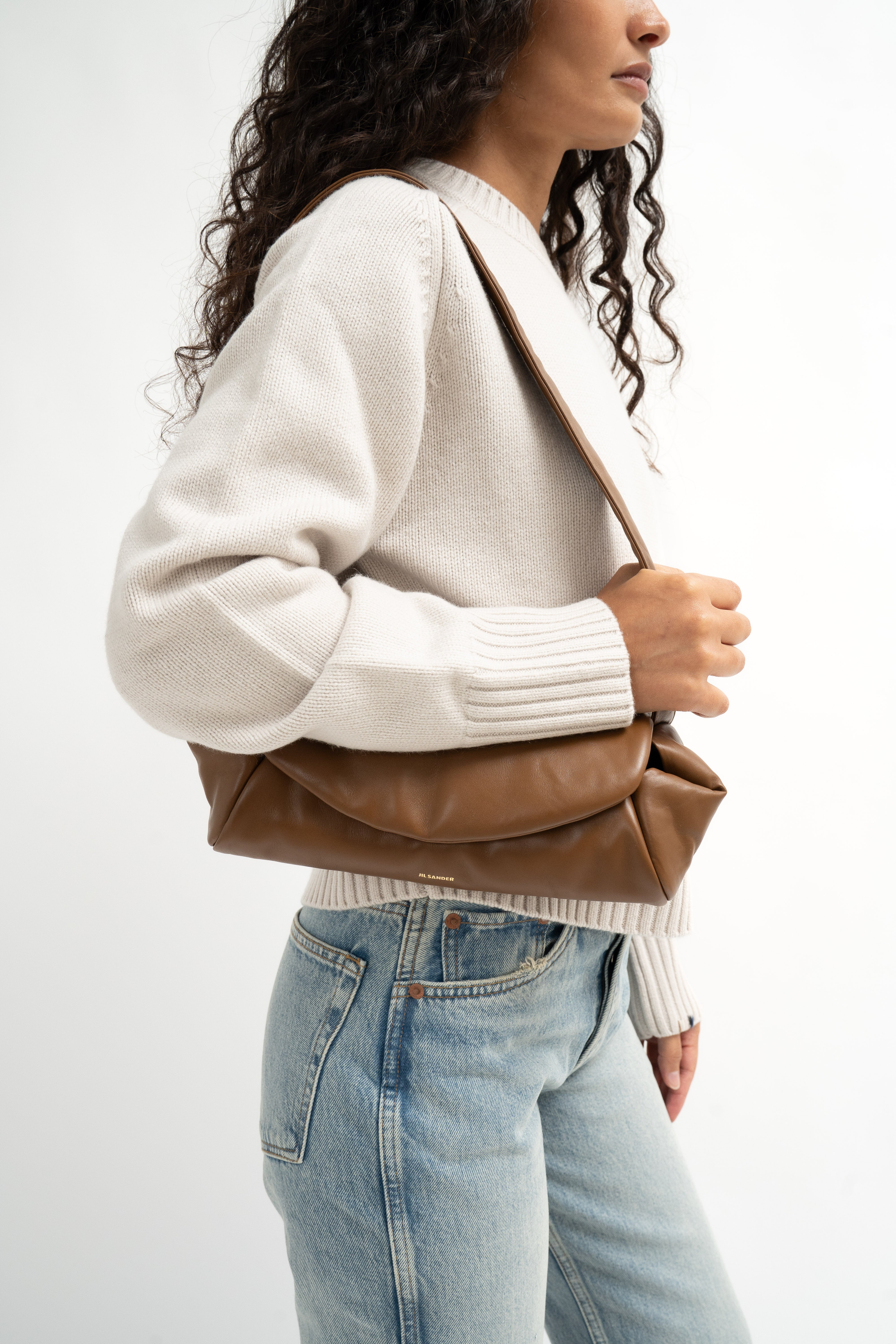 Jil Sander Cinnamon Small Cannolo Padded Leather Shoulder Bag