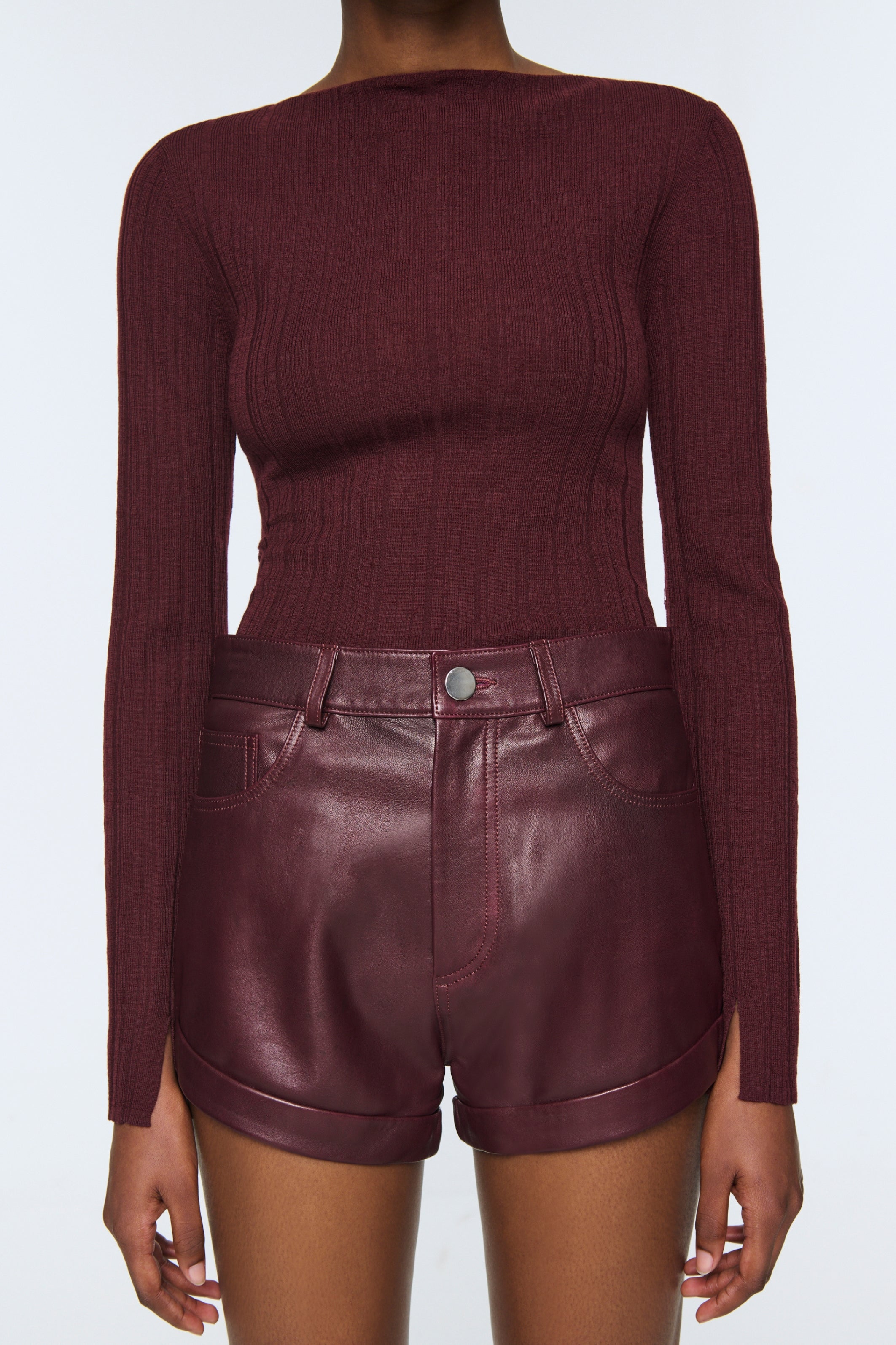 Elena Leather Shorts Burgundy