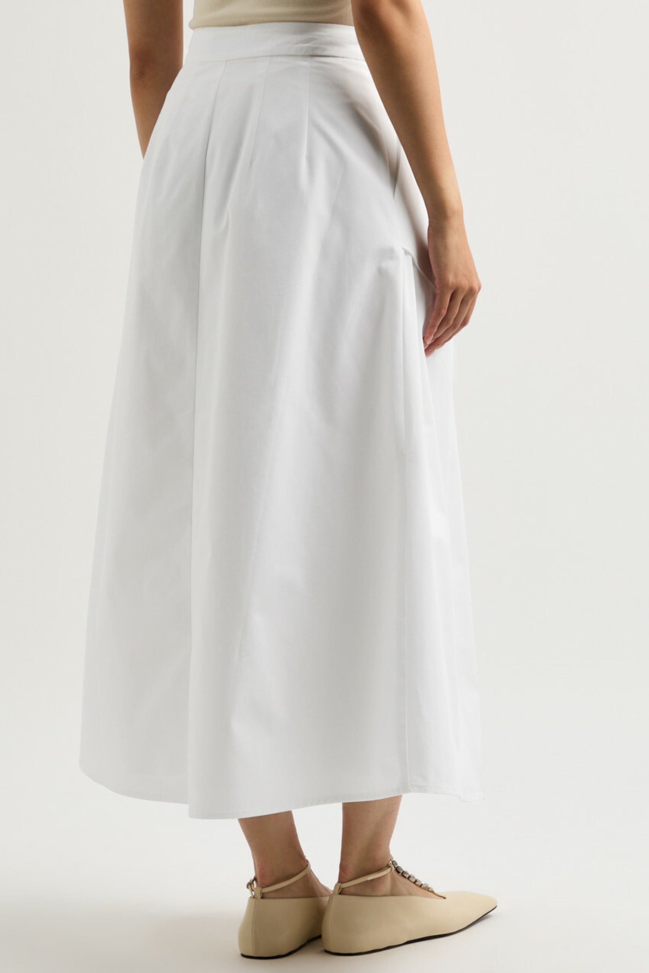 Cotton-poplin Midi Skirt White