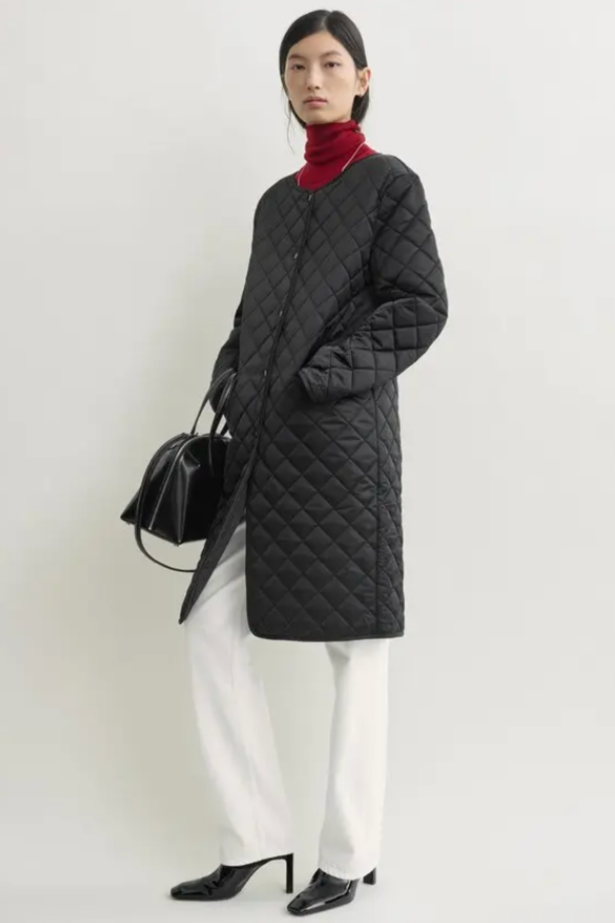 Quilted Collarless Coat