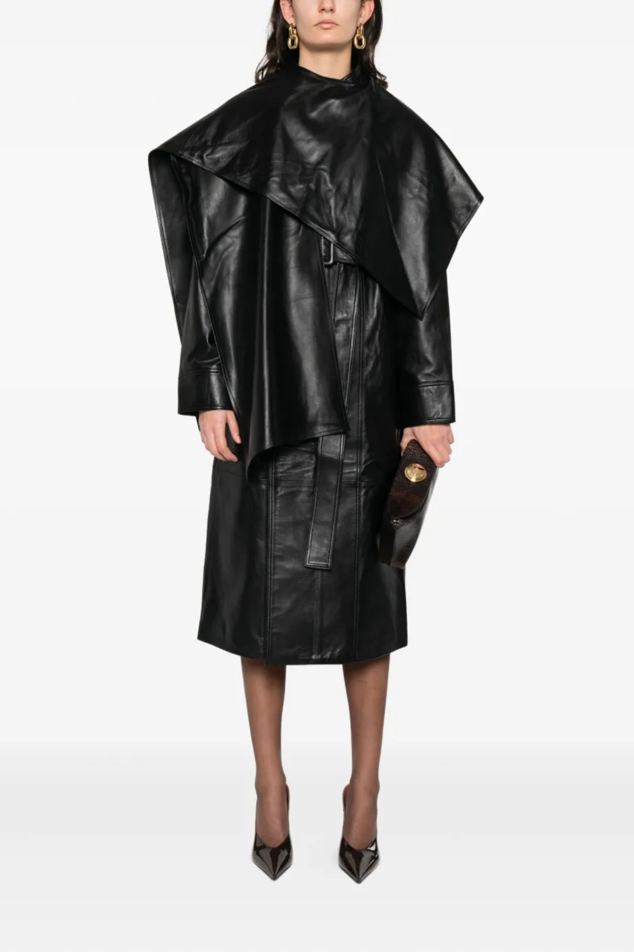 Nina Leather Coat Black