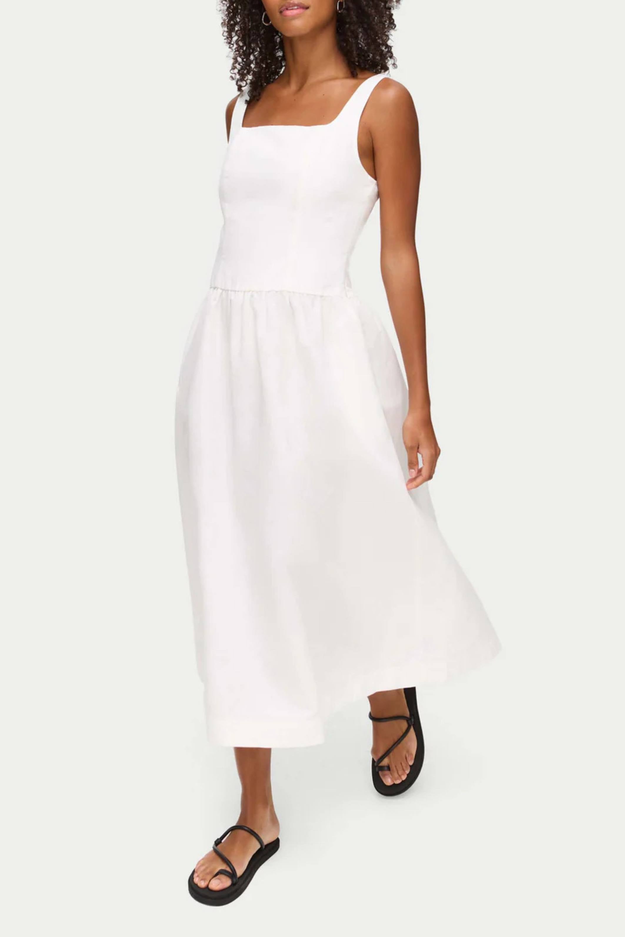 Rosia White Drop Waist Linen Dress
