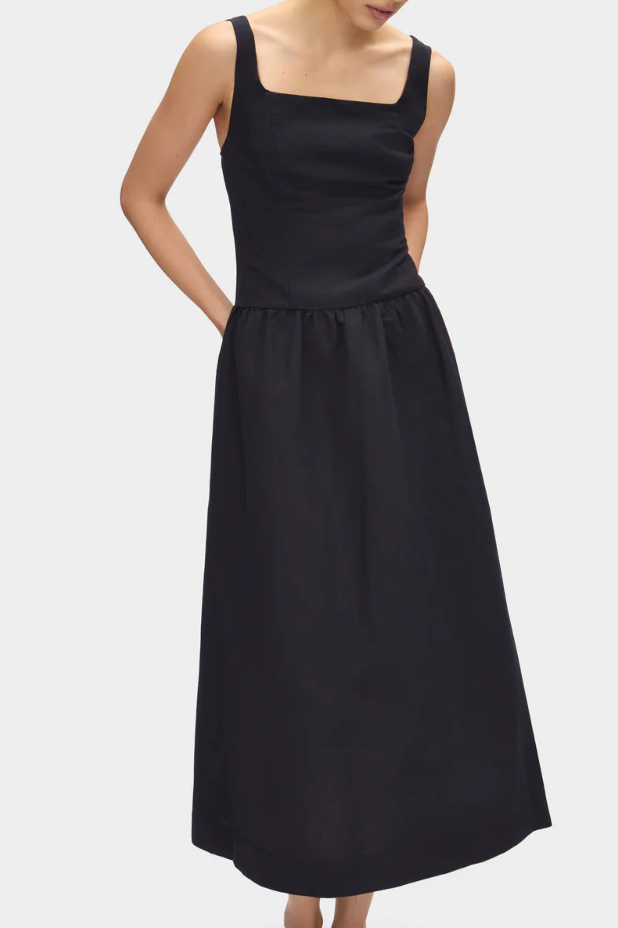 Rosia black Drop Waist Linen Dress