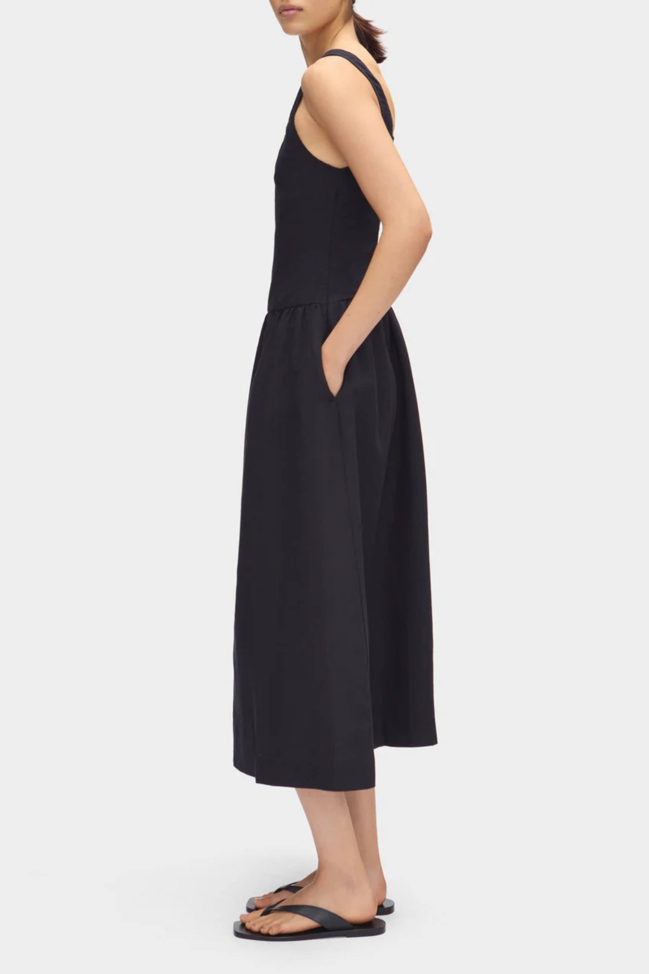 Rosia black Drop Waist Linen Dress
