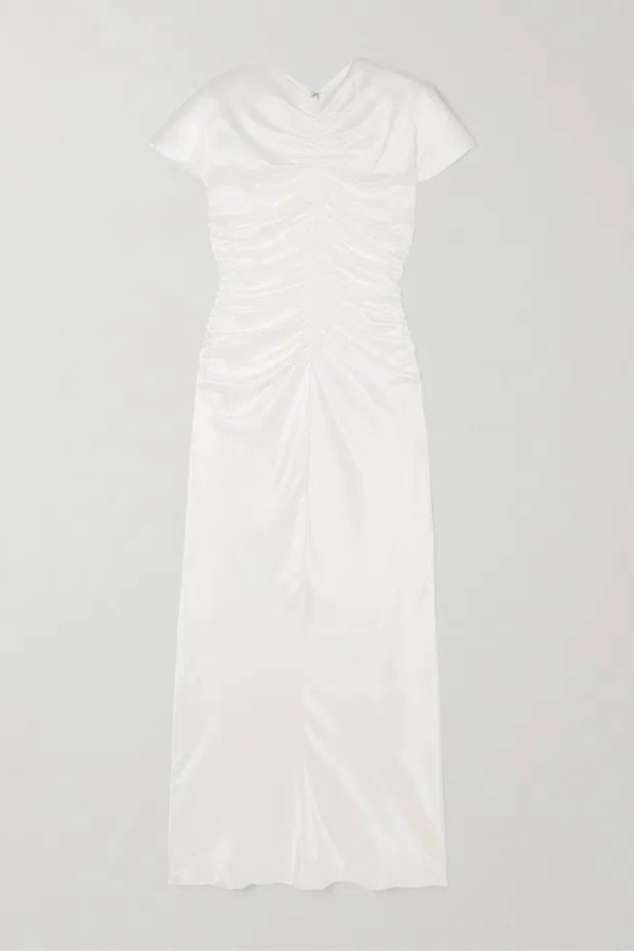 White Aubree Satin Rouched Dress