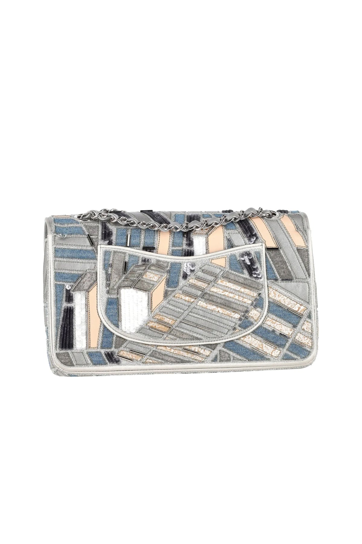 Chanel Medium Classic Patchwork Double Flap Shoulder Bag in Multicolor Denim