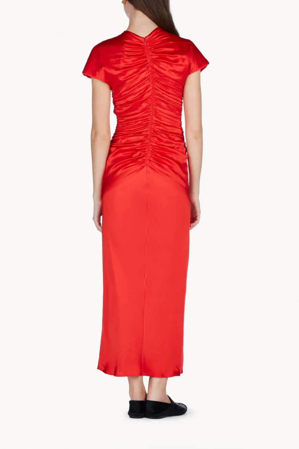 Red Aubree Satin Rouched Dress