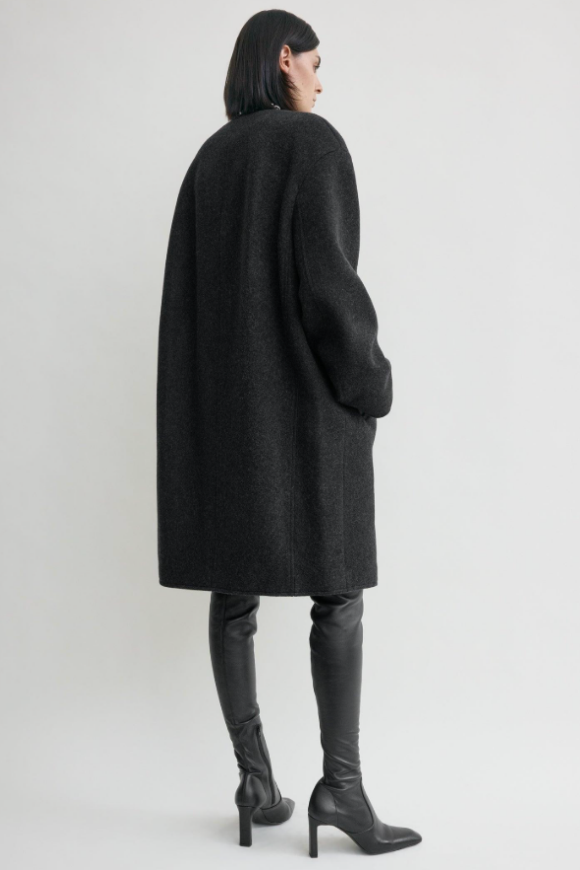 Collarless Felt Coat