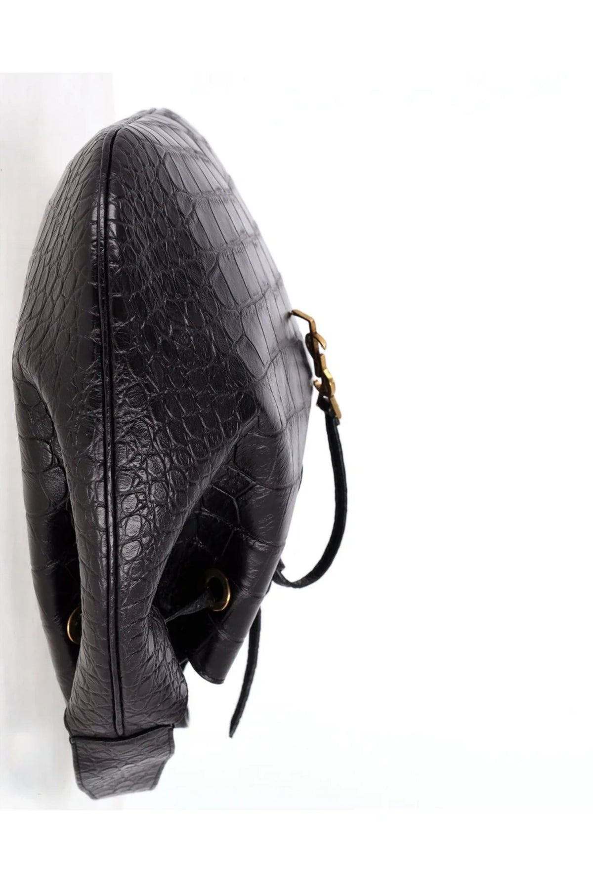 Saint Laurent Medium Paris VII Hobo Croc Effect Bag in Black Leather