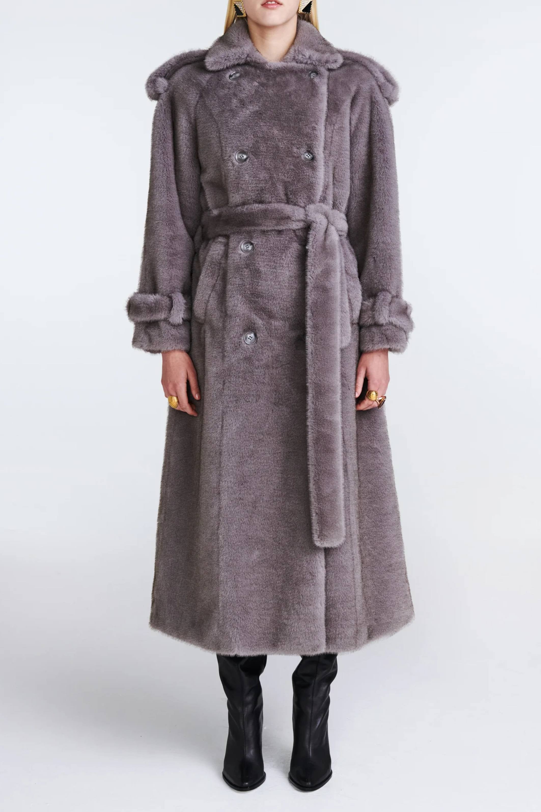 Thalia Fur Coat Slate grey