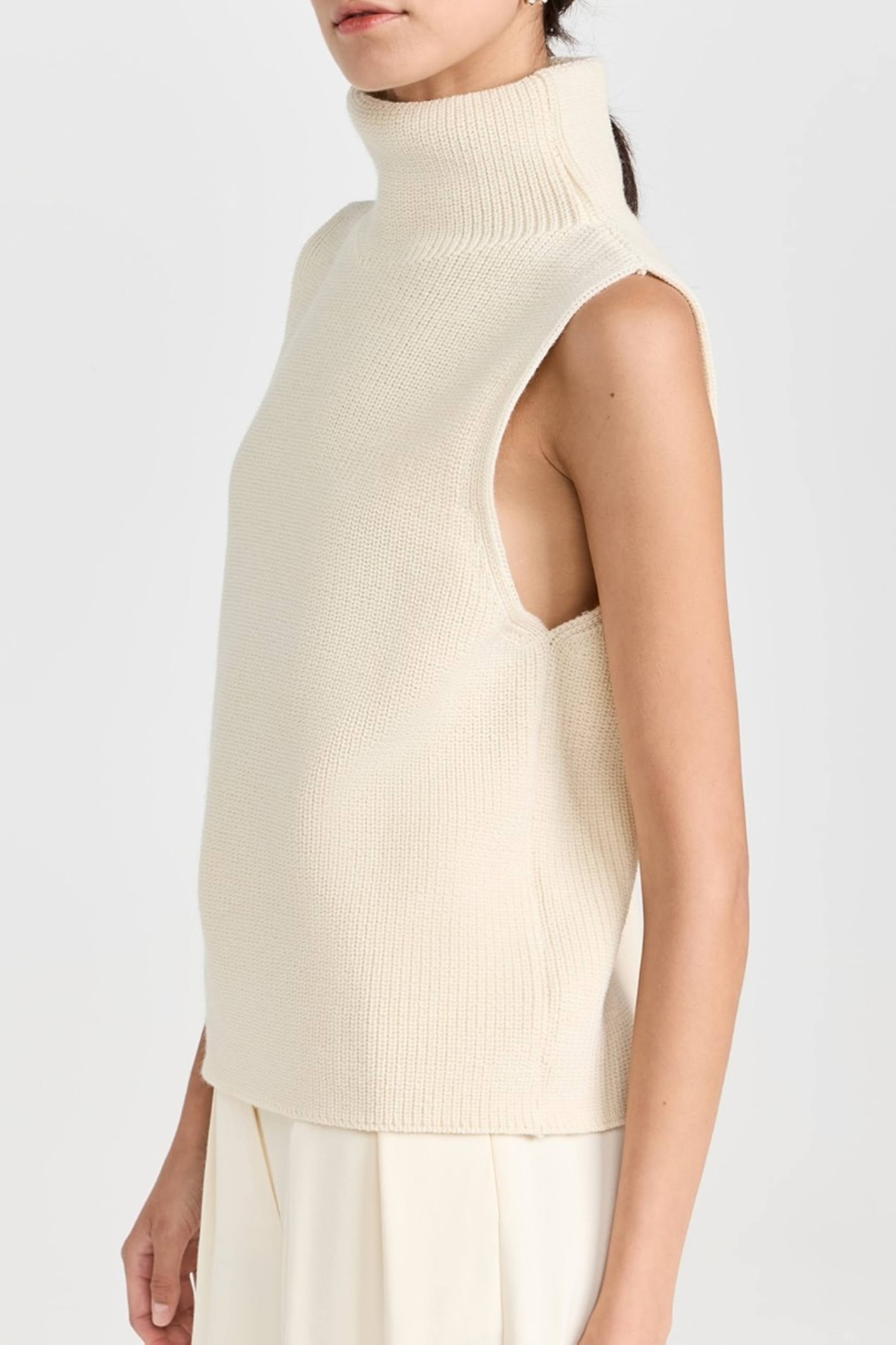 Sleeveless funnel neck sweater