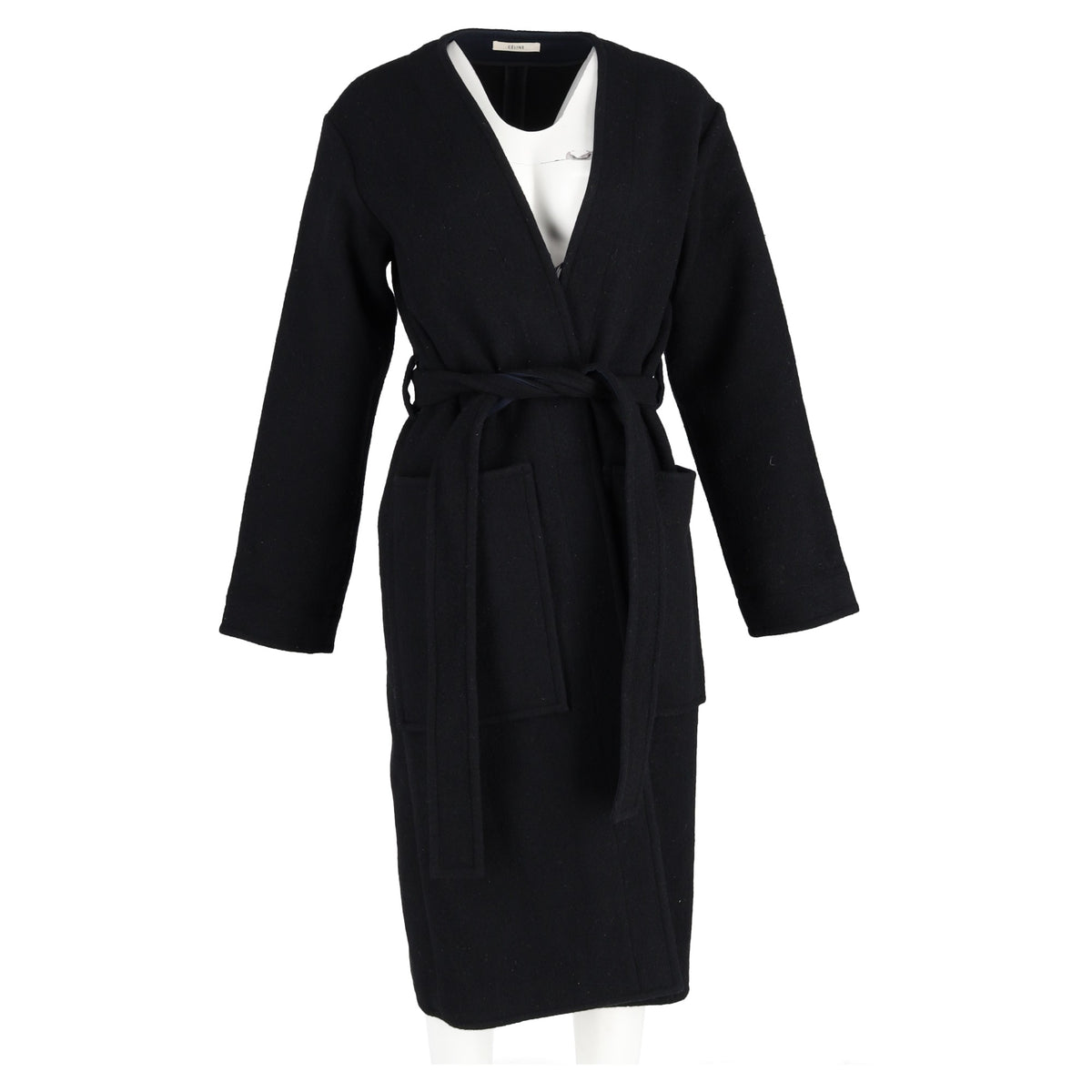 Celine Belted Coat in Black Cashmere