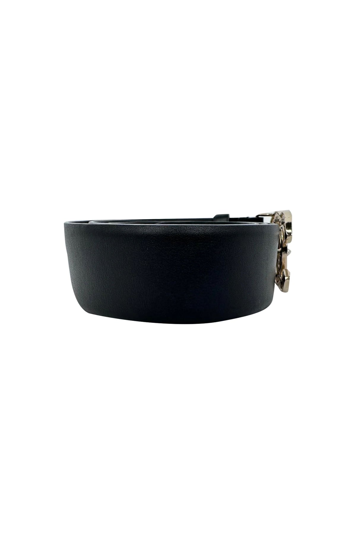 Chanel Faux Pearl Embellished CC Buckle Belt in Black Leather
