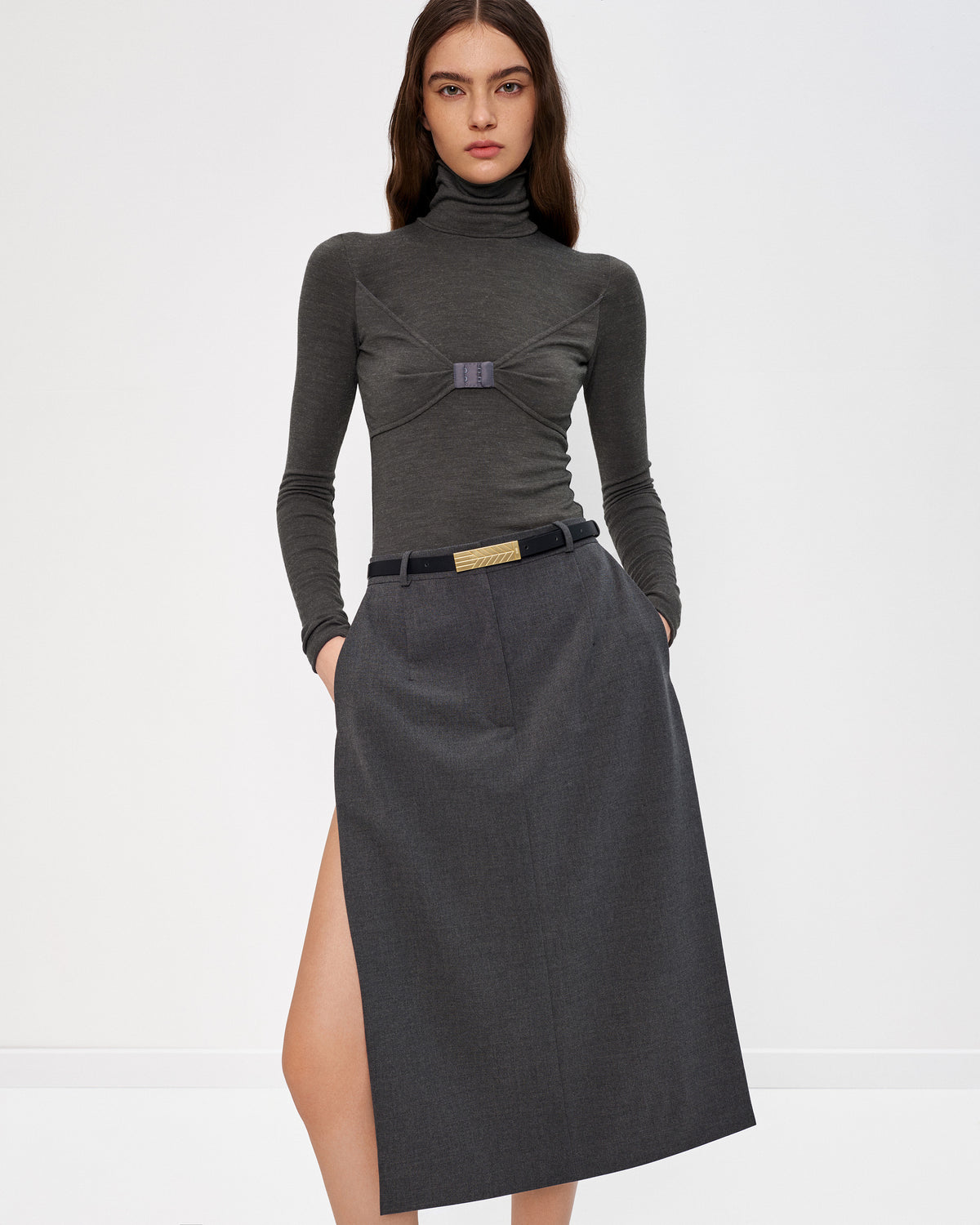 SKIRT WITH SLITS (grey) - Bessette