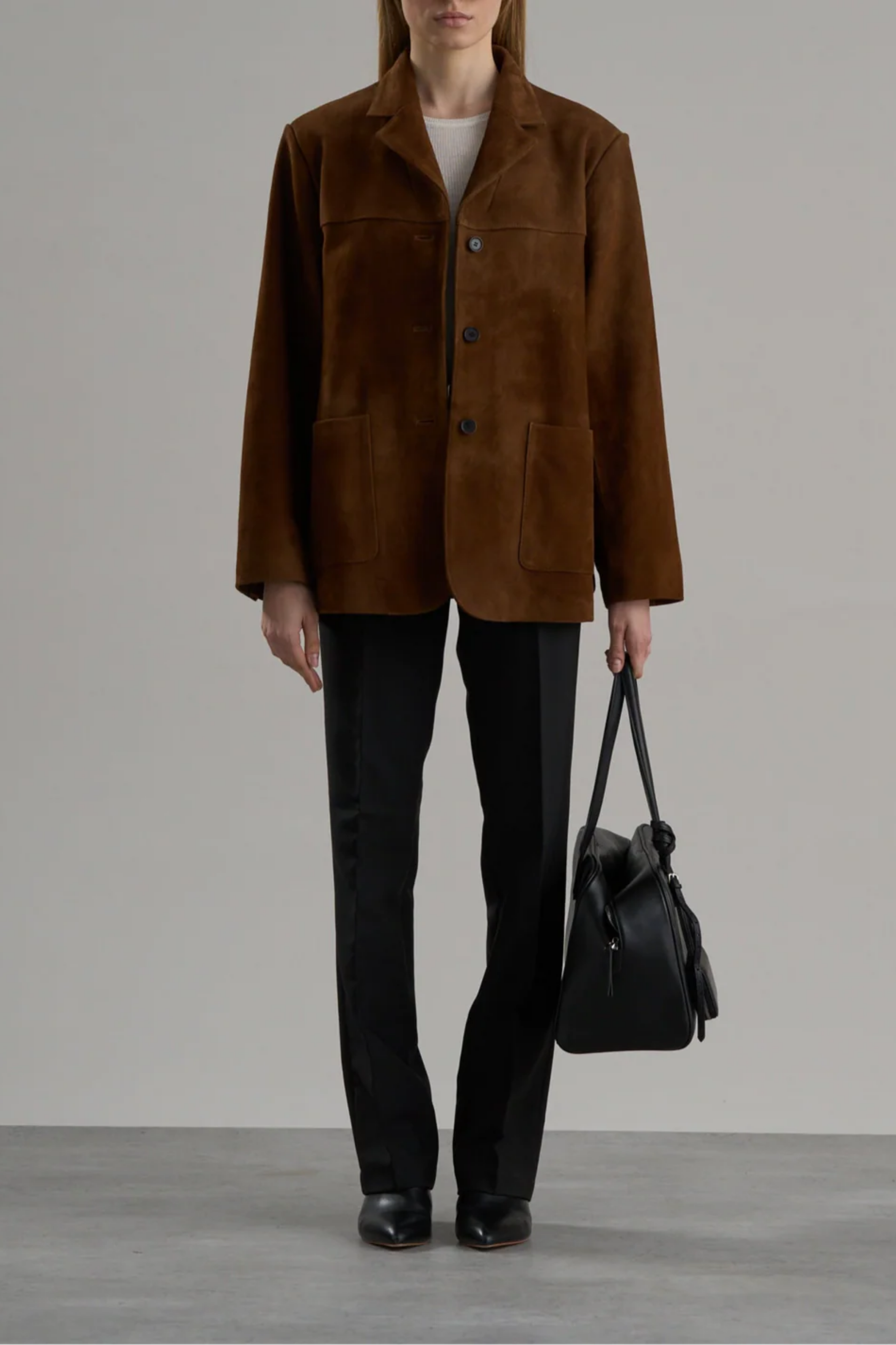 Lazero Lambskin Suede Leather Jacket Coffee O/S - Bessette