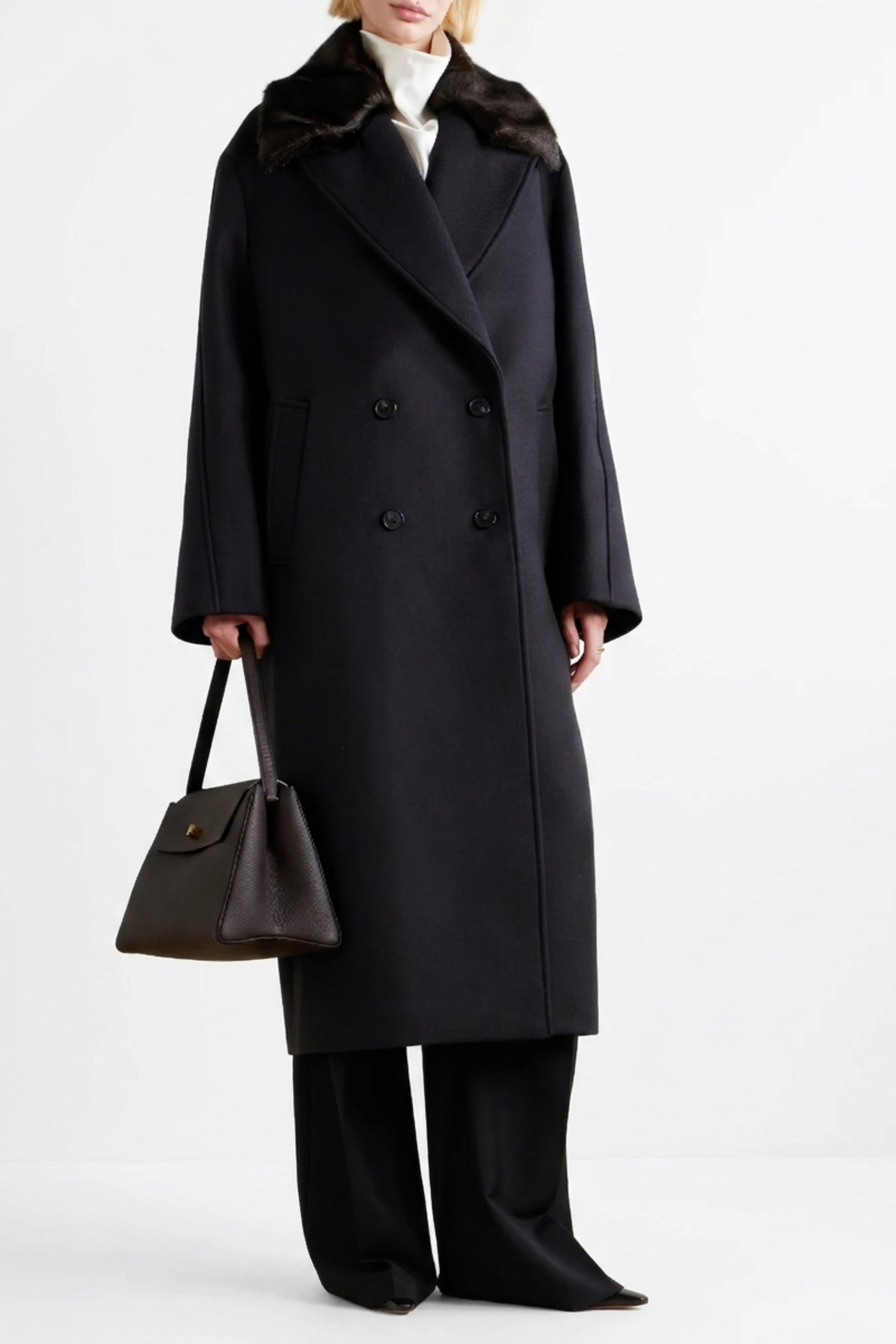 Double-breasted coat with faux fur collar - Bessette