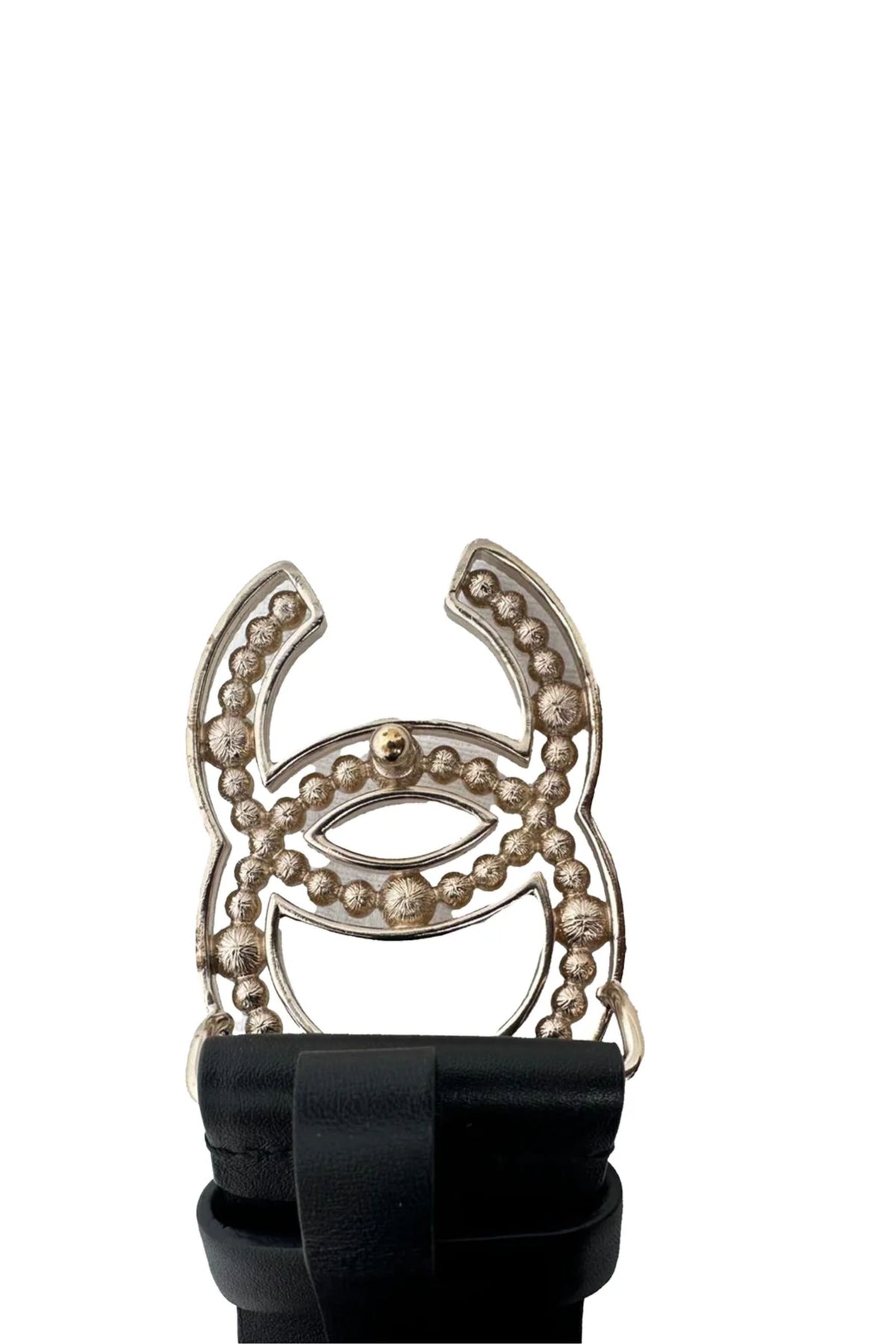 Chanel Faux Pearl Embellished CC Buckle Belt in Black Leather