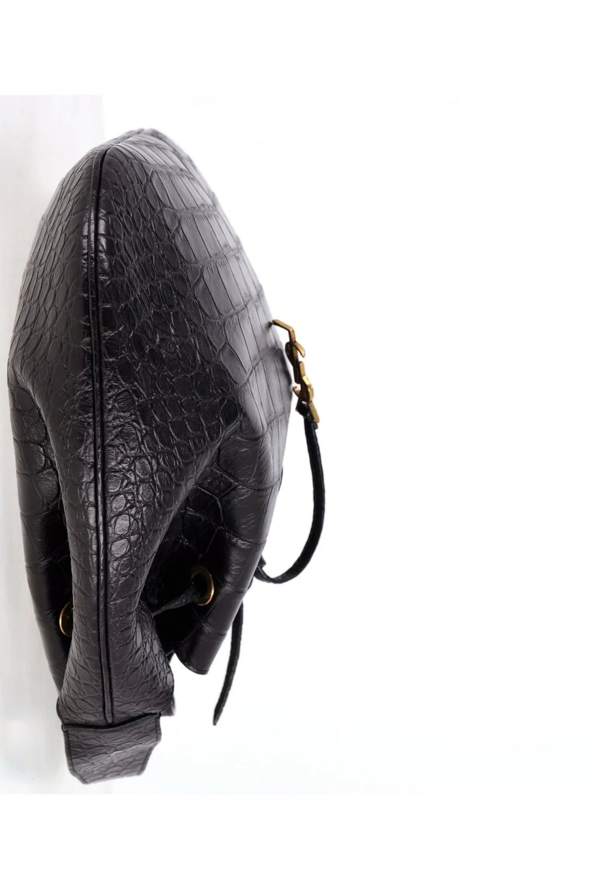 Saint Laurent Medium Paris VII Hobo Croc Effect Bag in Black Leather