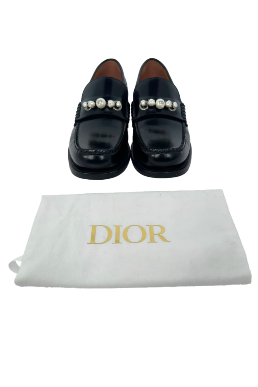 Christian Dior Pearl Embellished Loafers in Black Leather