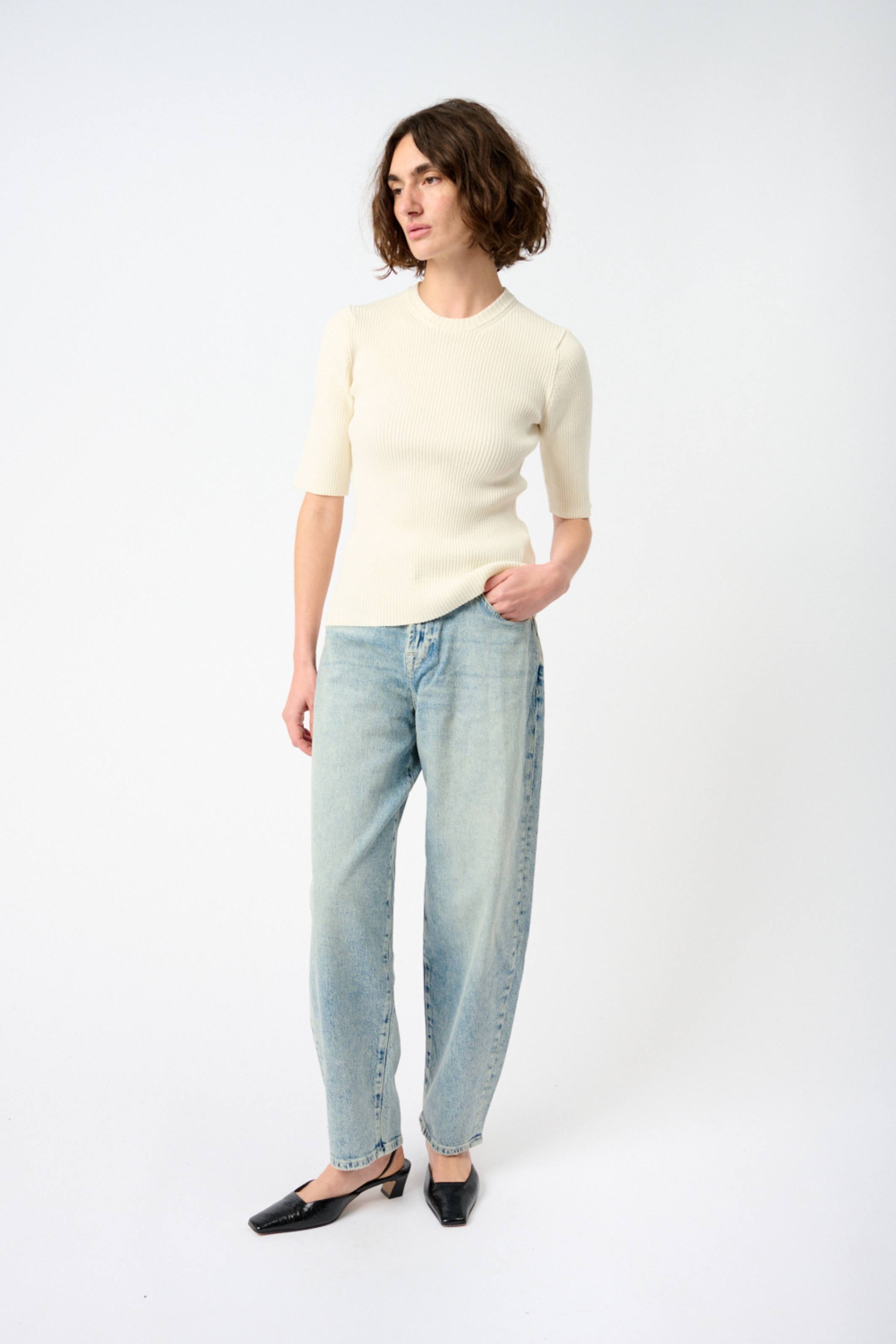 Geripptes Baumwollkrepp-Oberteil