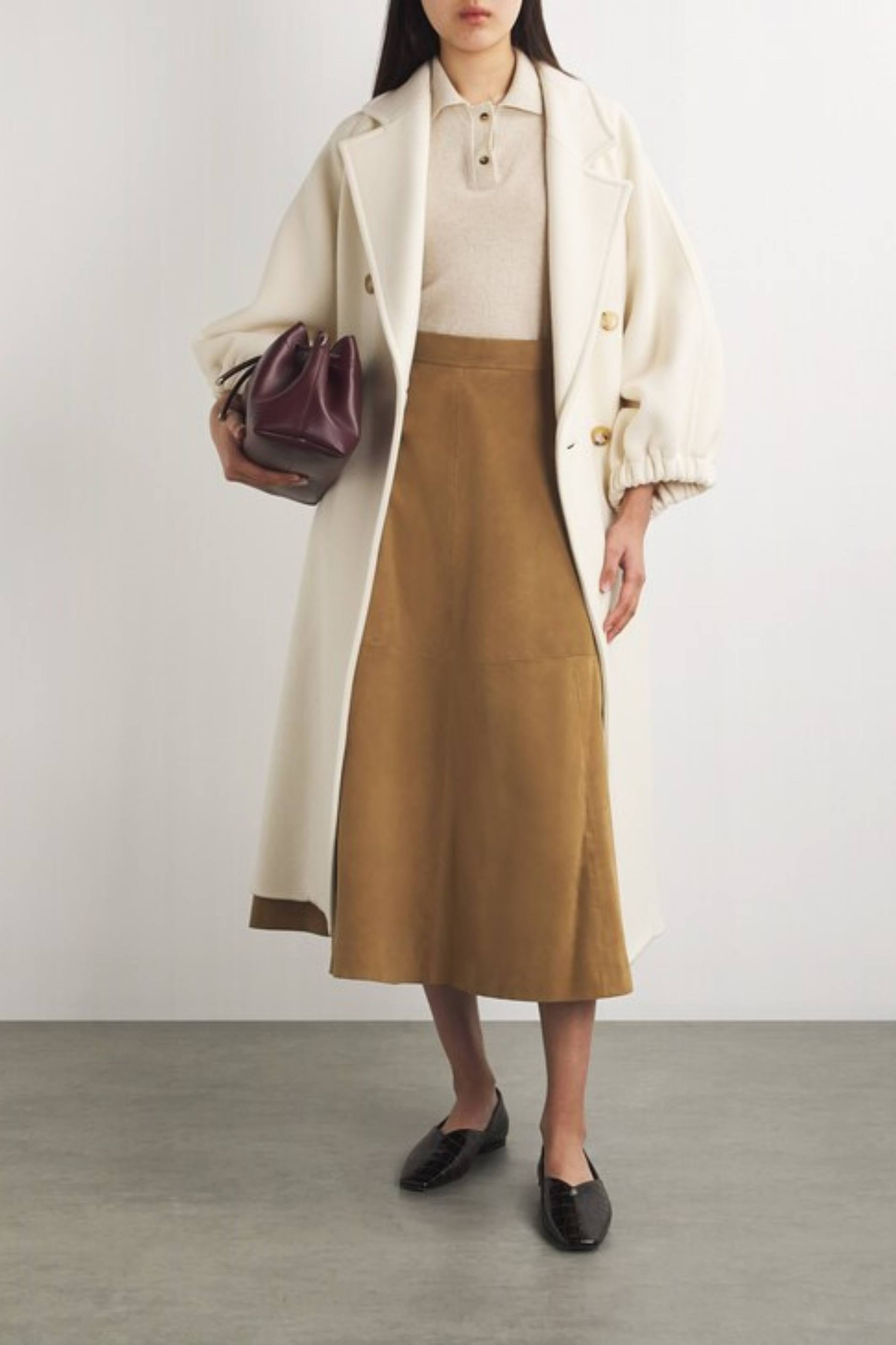 A-line suede skirt Cognac