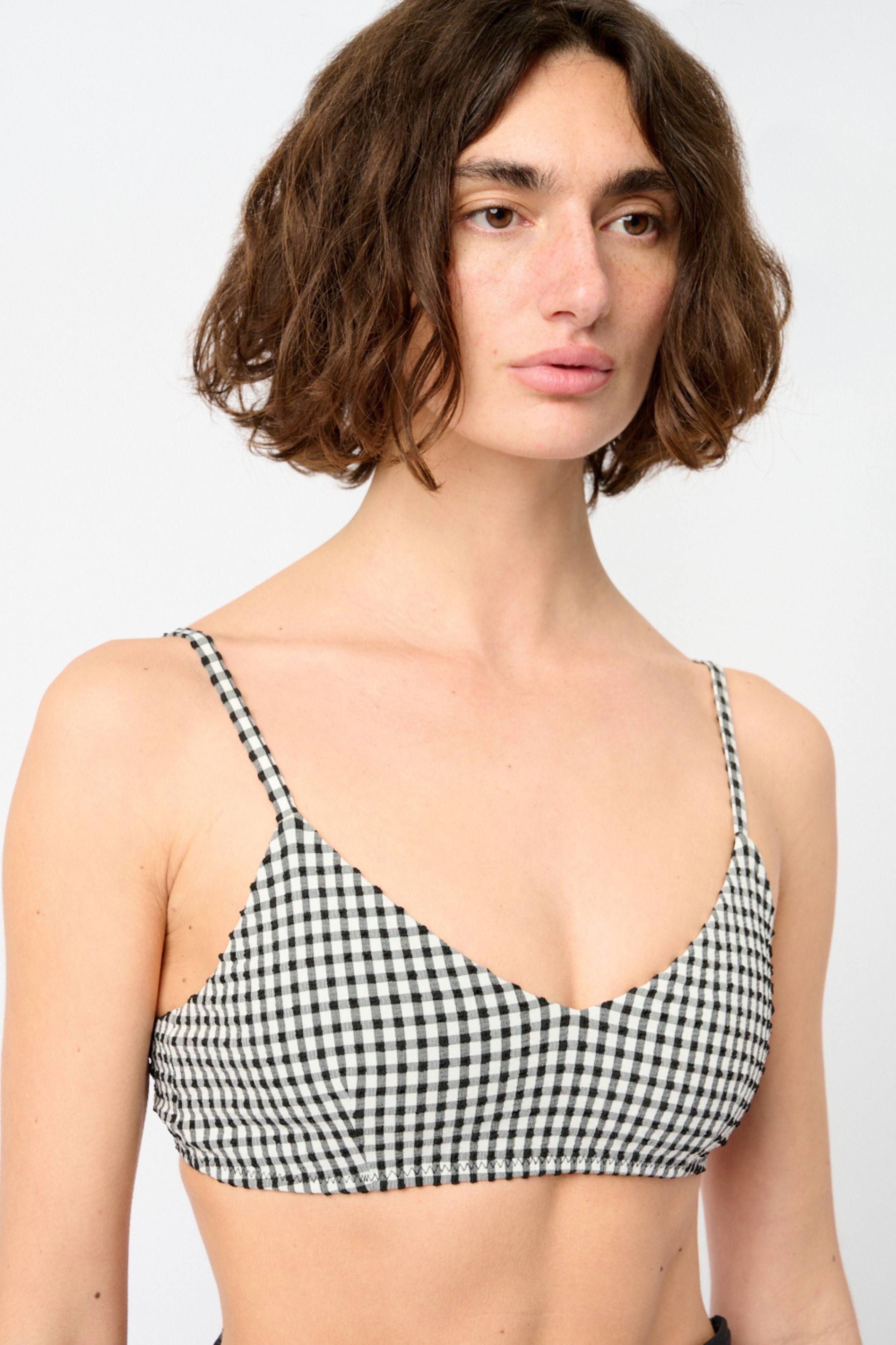 Bralette em seersucker xadrez