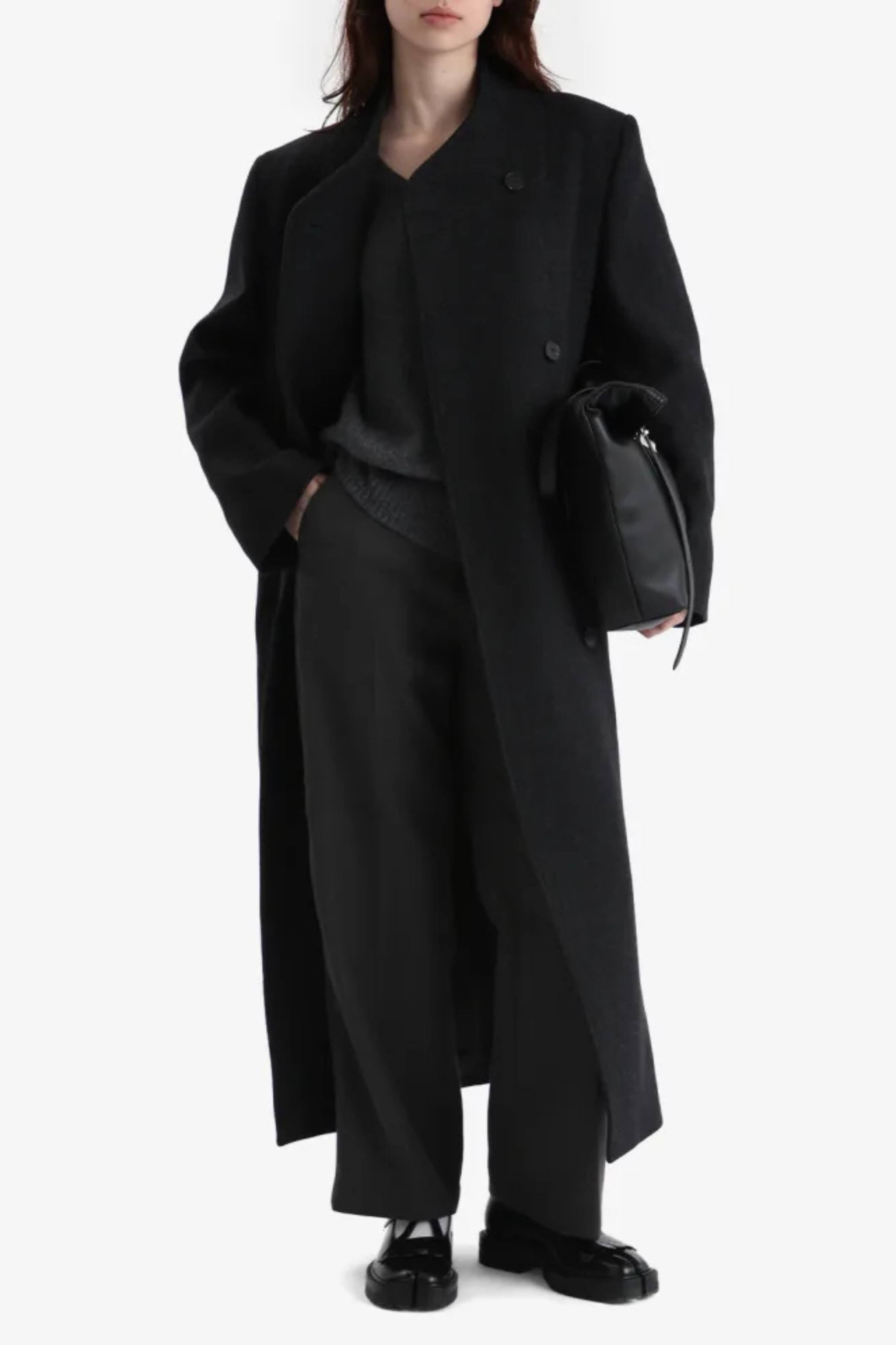 Folded collar double breasted coat