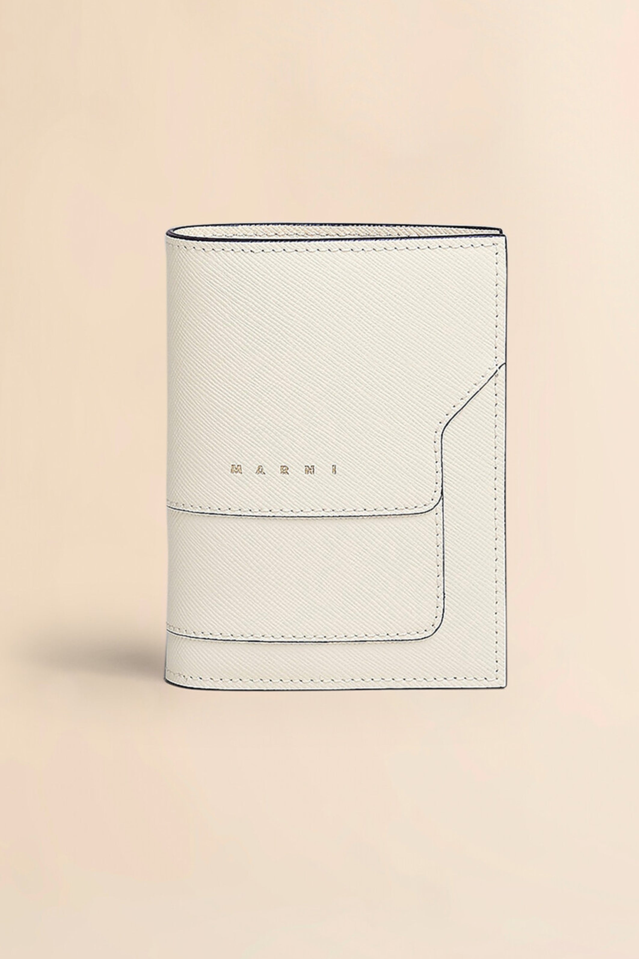 White saffiano leather bi-fold wallet