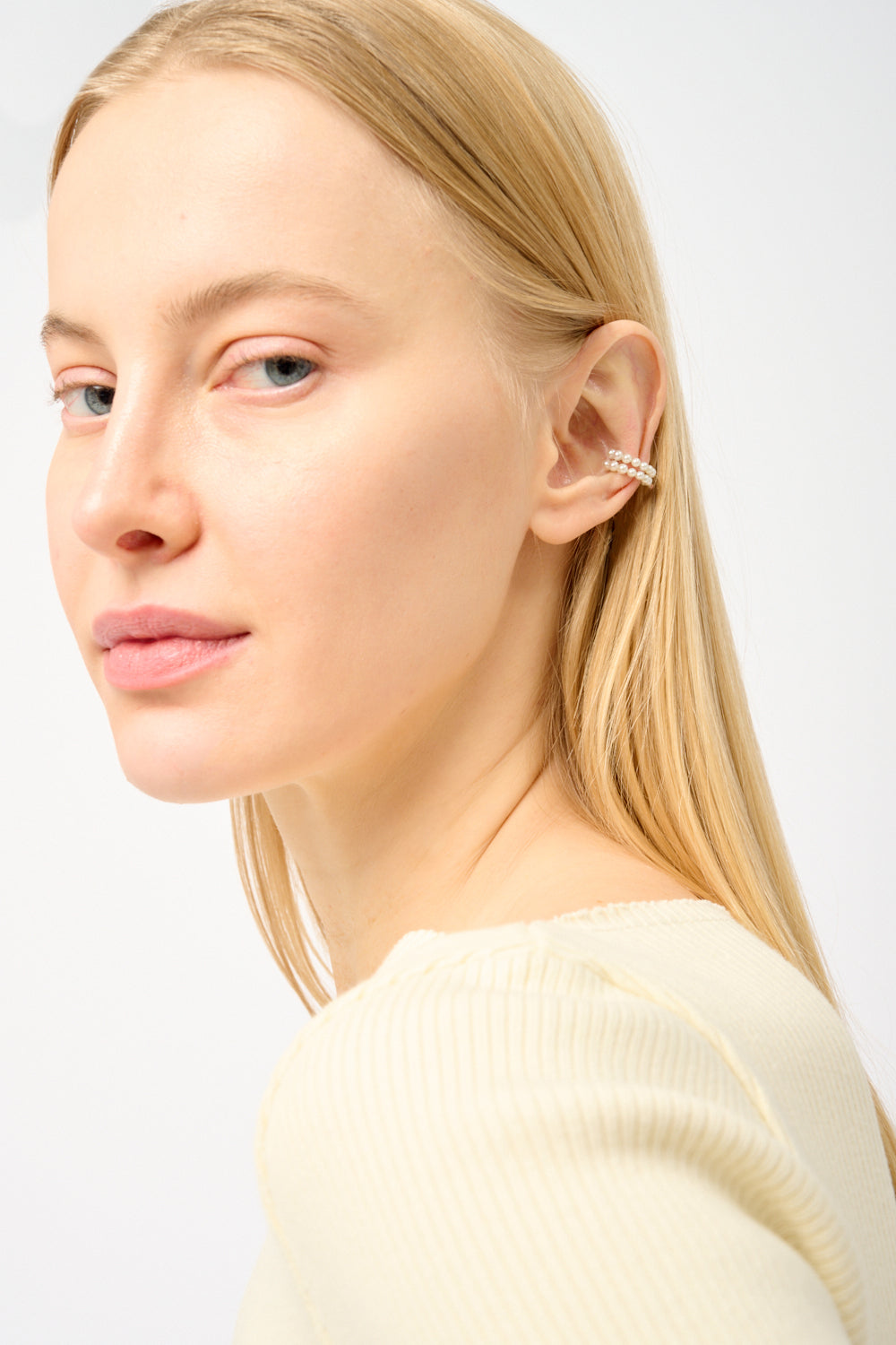 Жемчужные двойные серьги-каффы