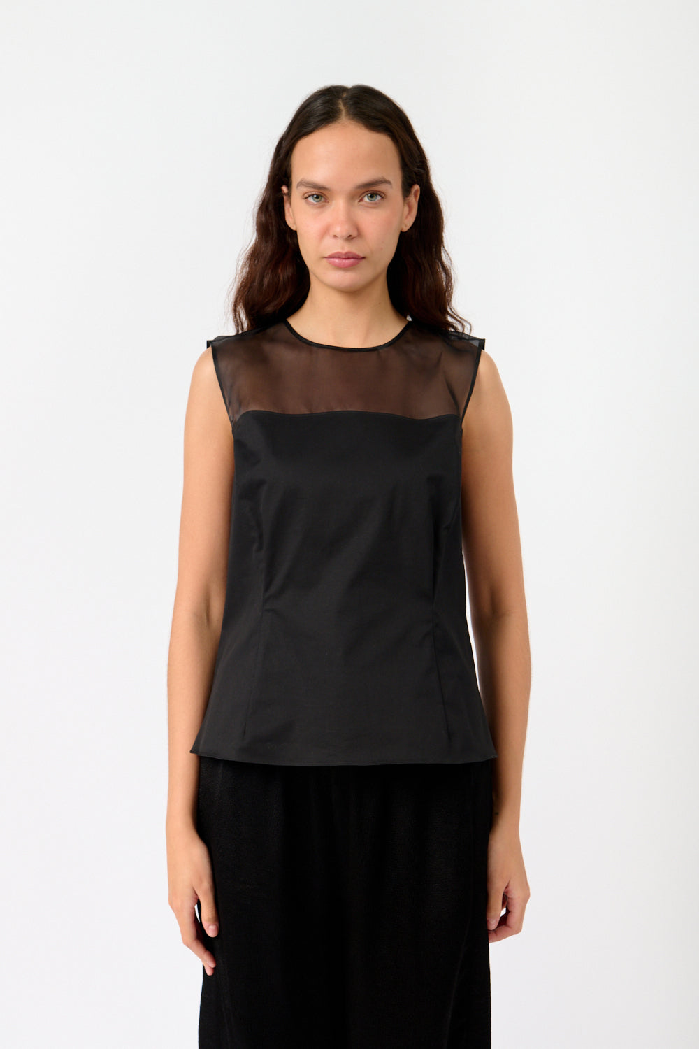 Sleeveless Sheer Yolk Top