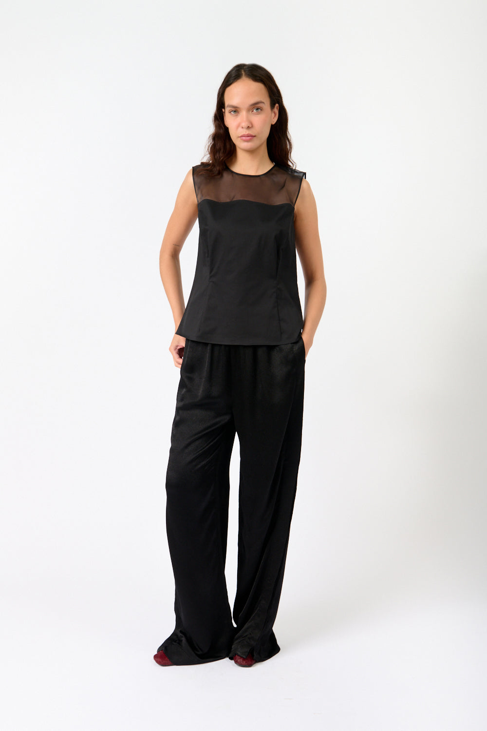 Sleeveless Sheer Yolk Top