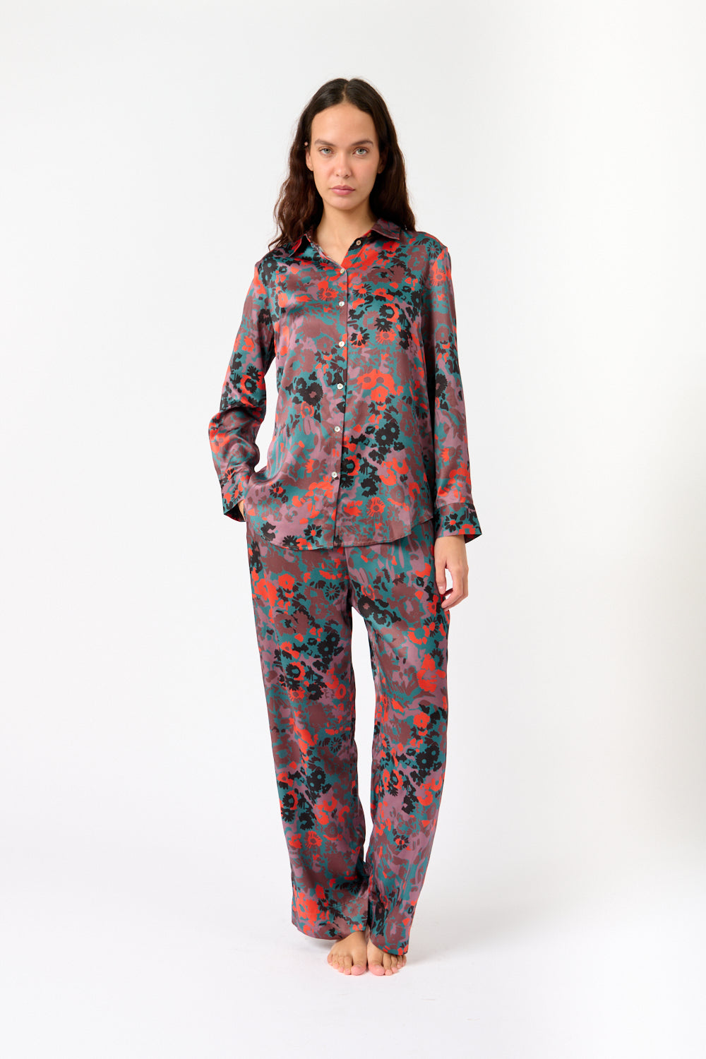 London PJ Shirt in Silk Charmeuse