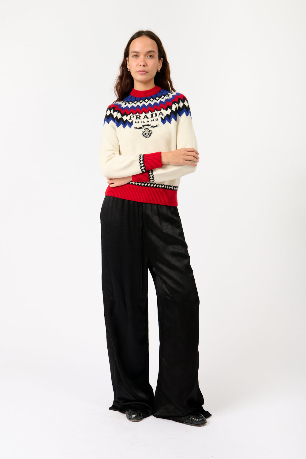 Logo Fair Isle Cashmere Crewneck Sweater