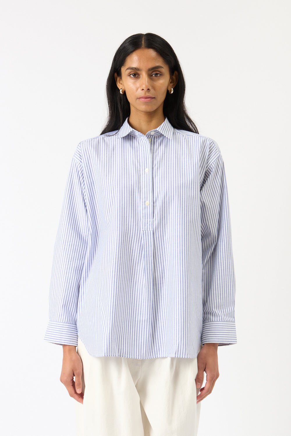 Toteme Striped Half-Placket Shirt Blue - Bessette