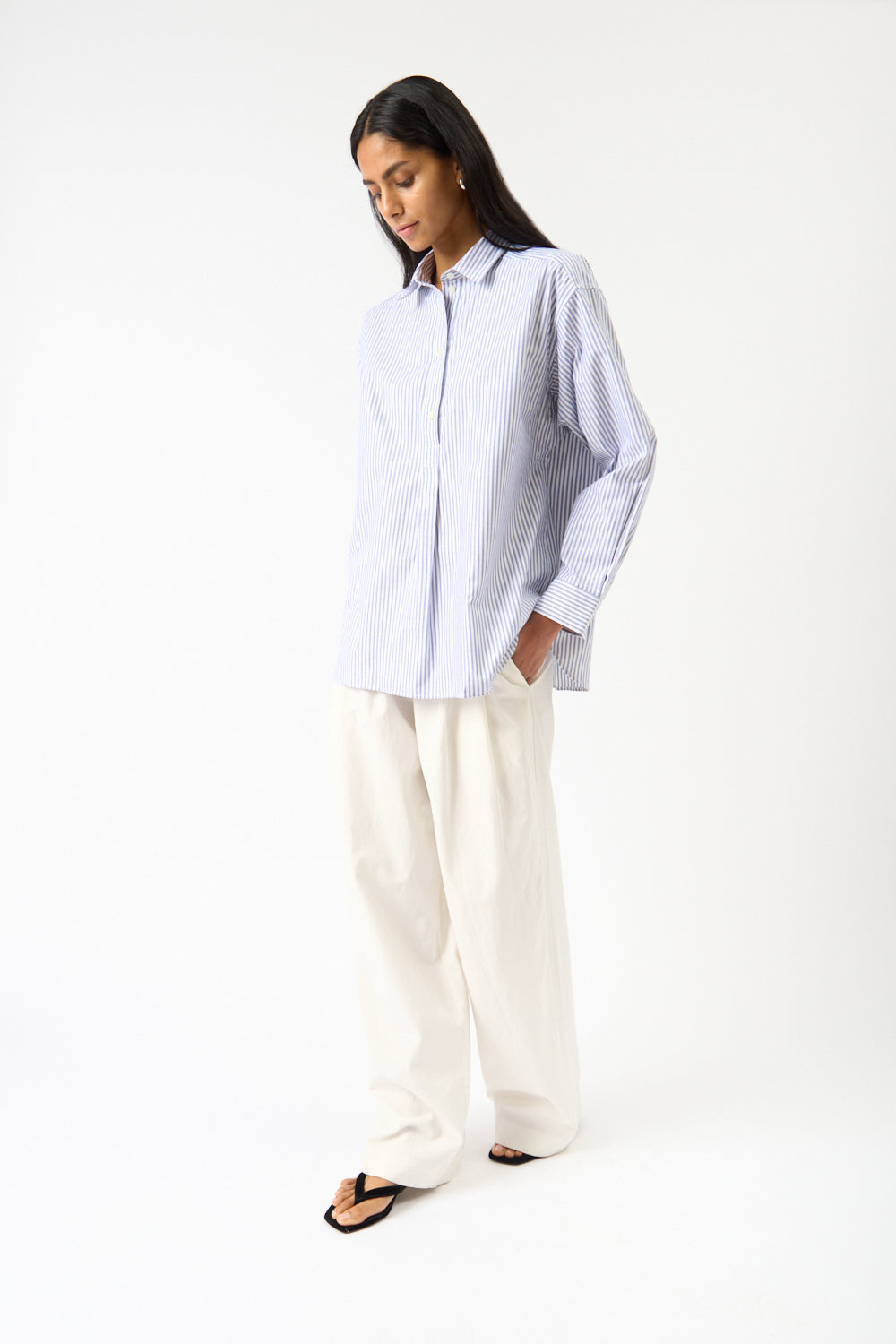 Toteme Striped Half-Placket Shirt Blue - Bessette
